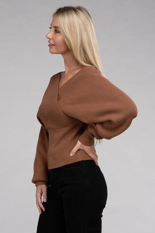 Viscose Cross Wrap Pullover Sweater - Leur Beau Monde Boutique