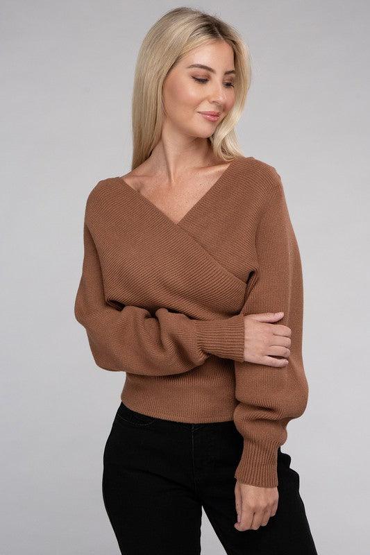 Viscose Cross Wrap Pullover Sweater - Leur Beau Monde Boutique