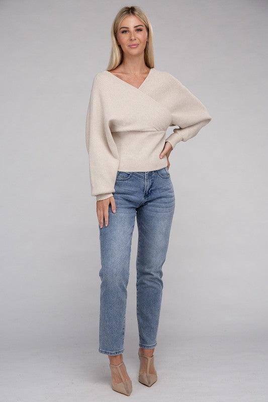 Viscose Cross Wrap Pullover Sweater - Leur Beau Monde Boutique