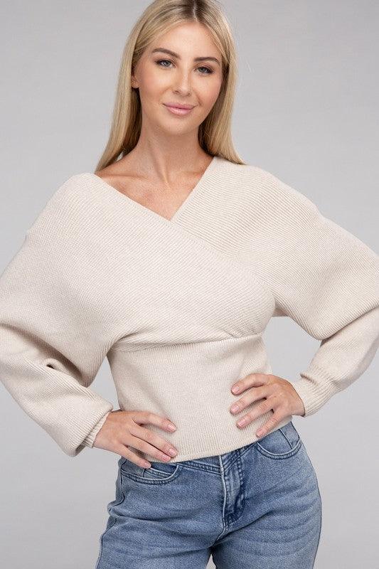 Viscose Cross Wrap Pullover Sweater - Leur Beau Monde Boutique