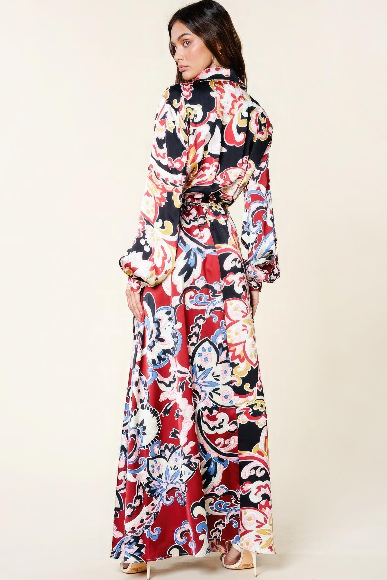 Color Block Printed V Neck Dress - Leur Beau Monde Boutique