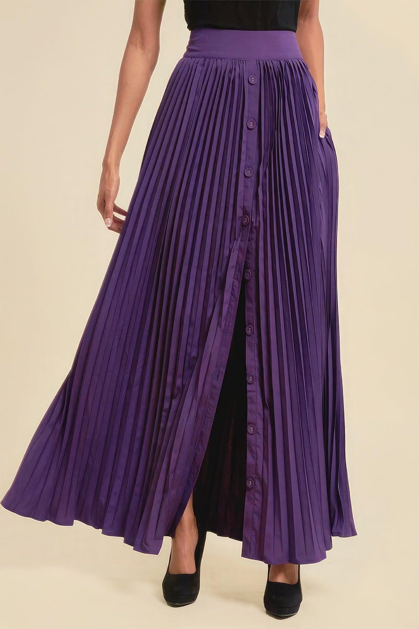 Pleated Skirt With Buttons And Pockets - Leur Beau Monde Boutique