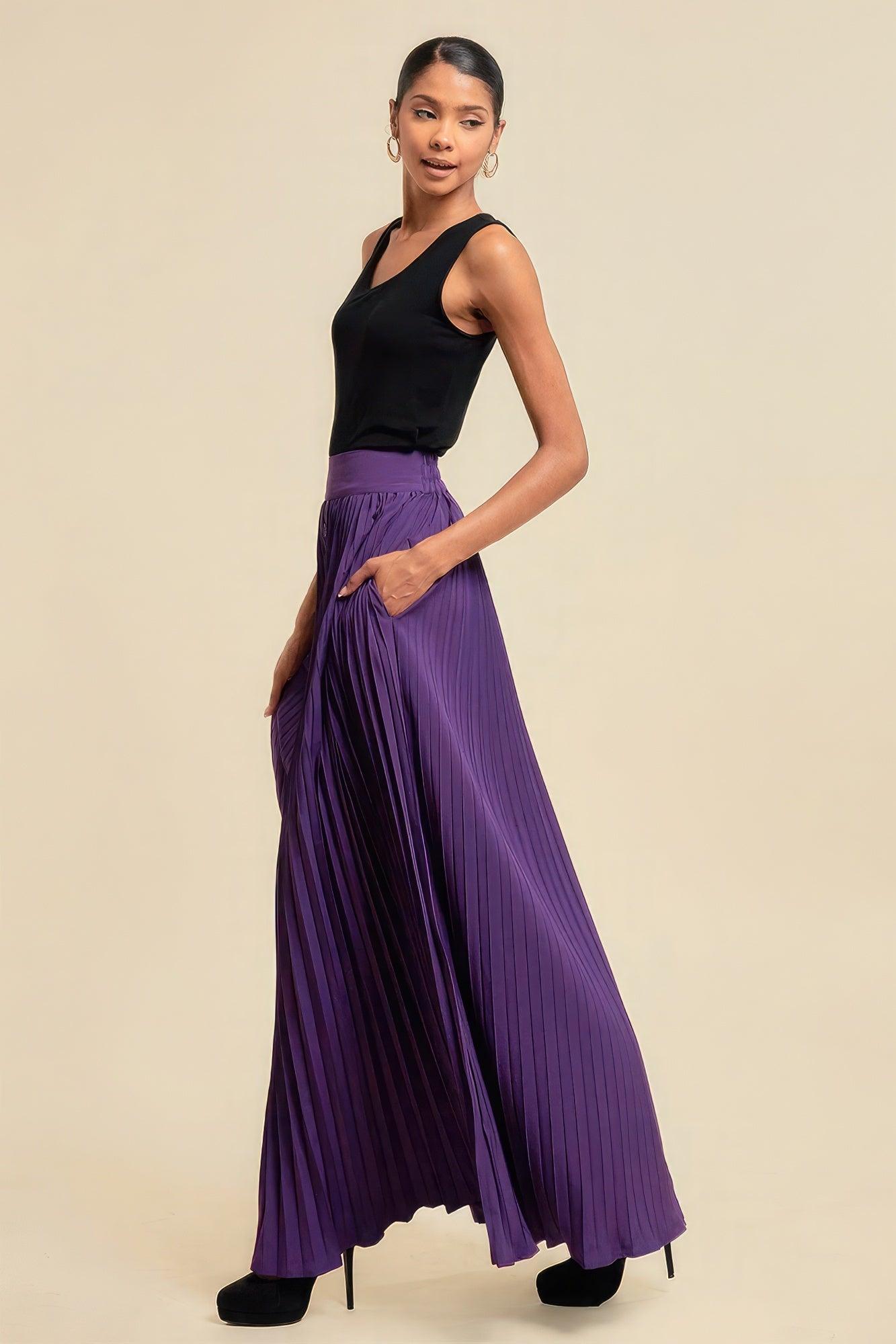 Pleated Skirt With Buttons And Pockets - Leur Beau Monde Boutique