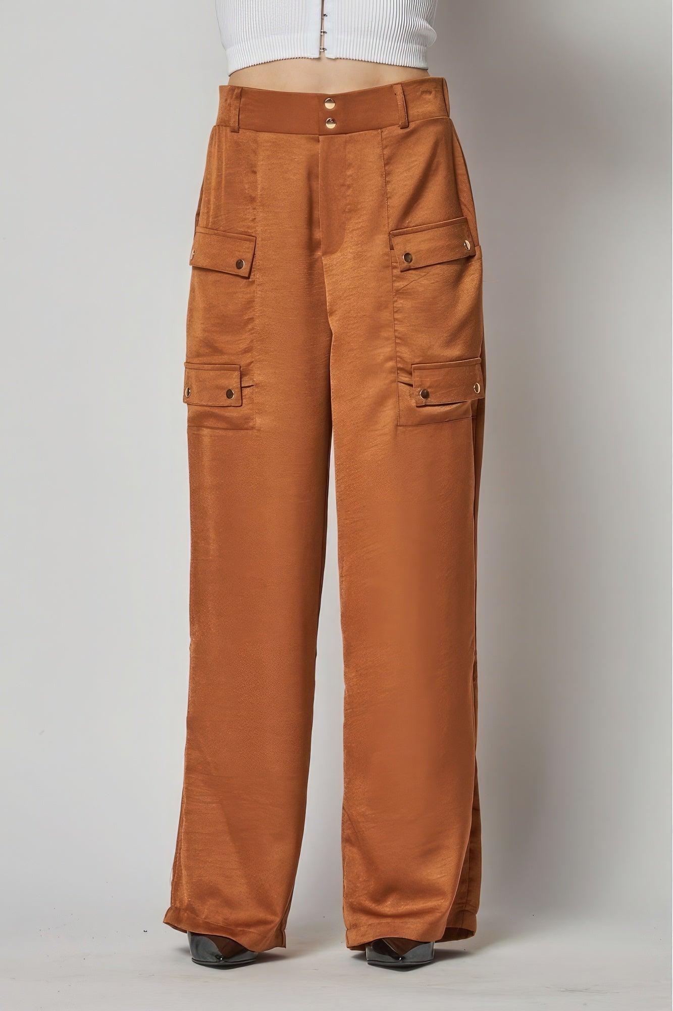 Satin Cargo Pocket Wide Leg Pants - Leur Beau Monde Boutique