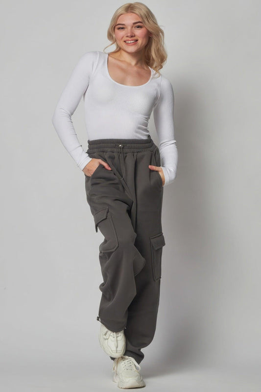 Fleece Lined Cargo Sweat Jogger Pants - Leur Beau Monde Boutique