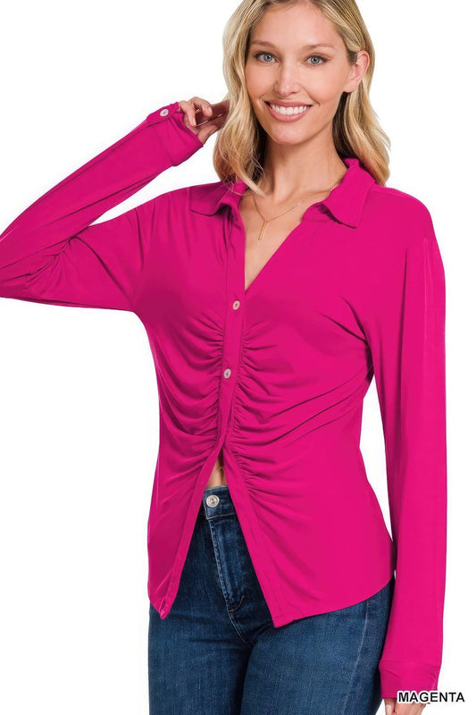 Stretchy Ruched Shirt - Leur Beau Monde Boutique