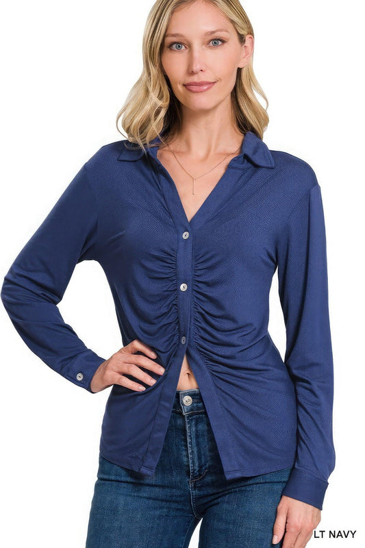 Stretchy Ruched Shirt - Leur Beau Monde Boutique