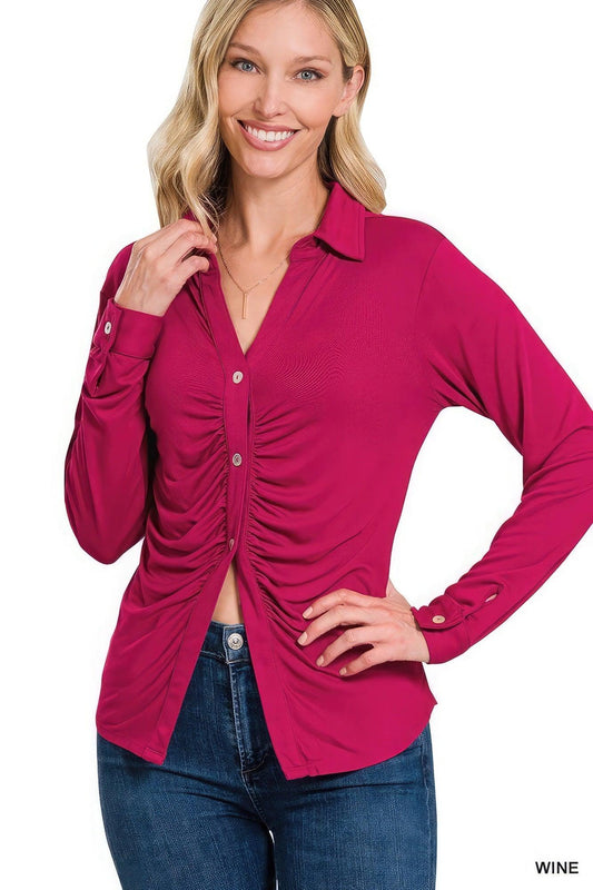 Stretchy Ruched Shirt - Leur Beau Monde Boutique