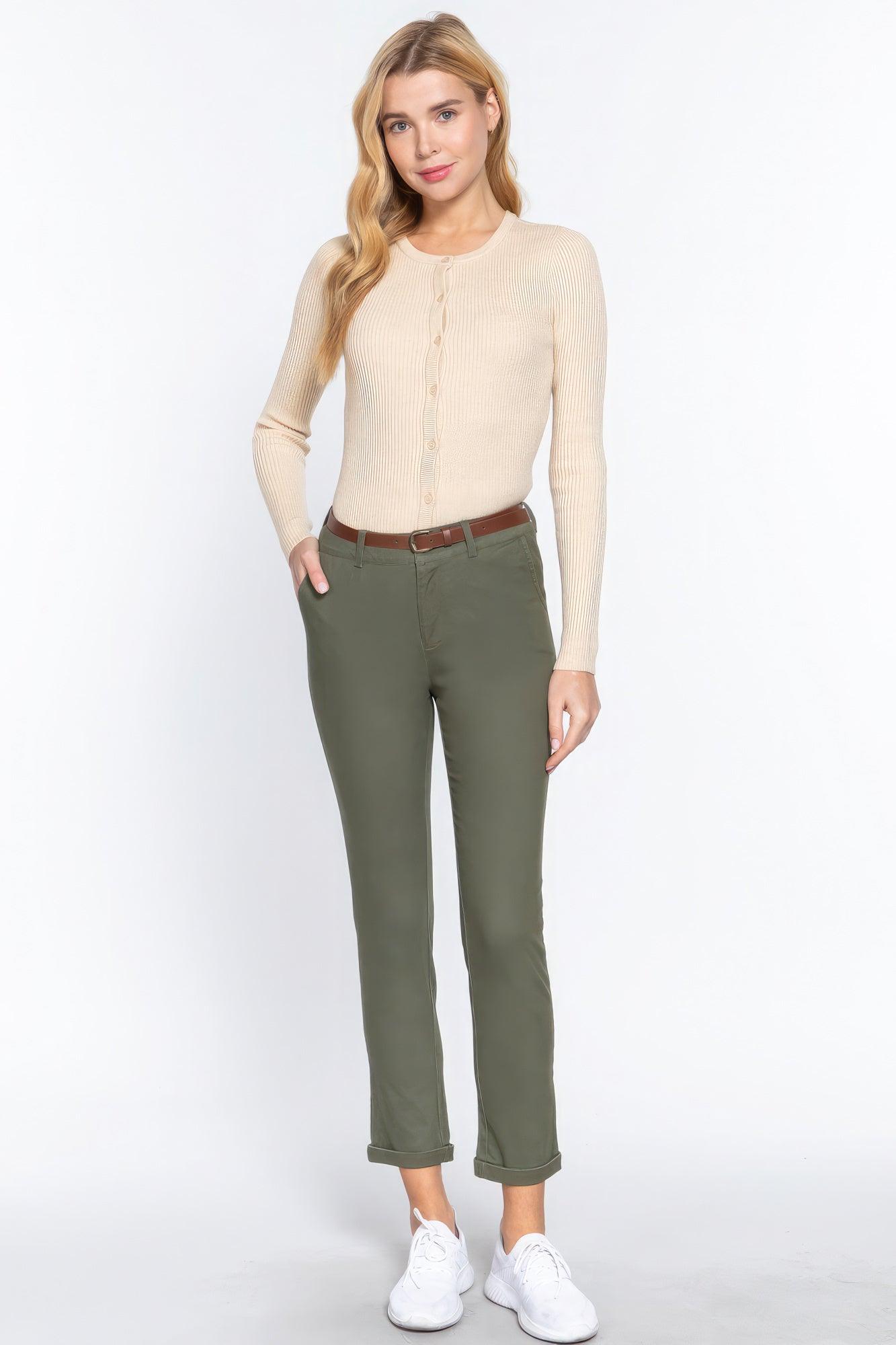 Cotton-span Twill Belted Long Pants - Leur Beau Monde Boutique