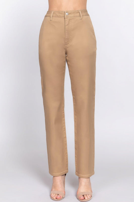 Straight Fit Twill Long Pants - Leur Beau Monde Boutique