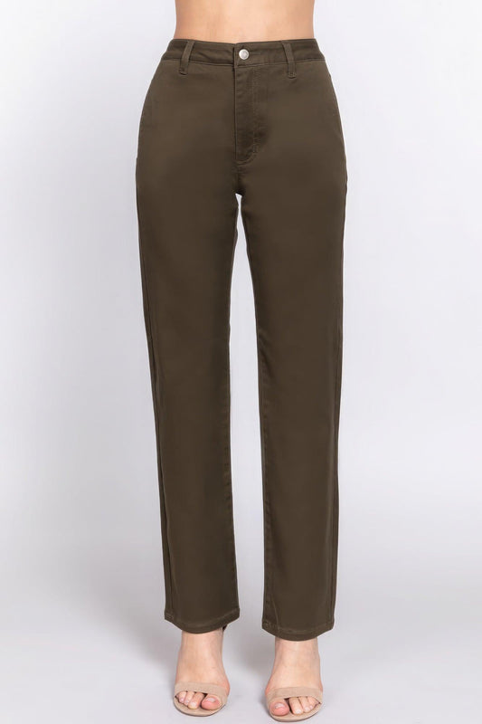 Straight Fit Twill Long Pants - Leur Beau Monde Boutique