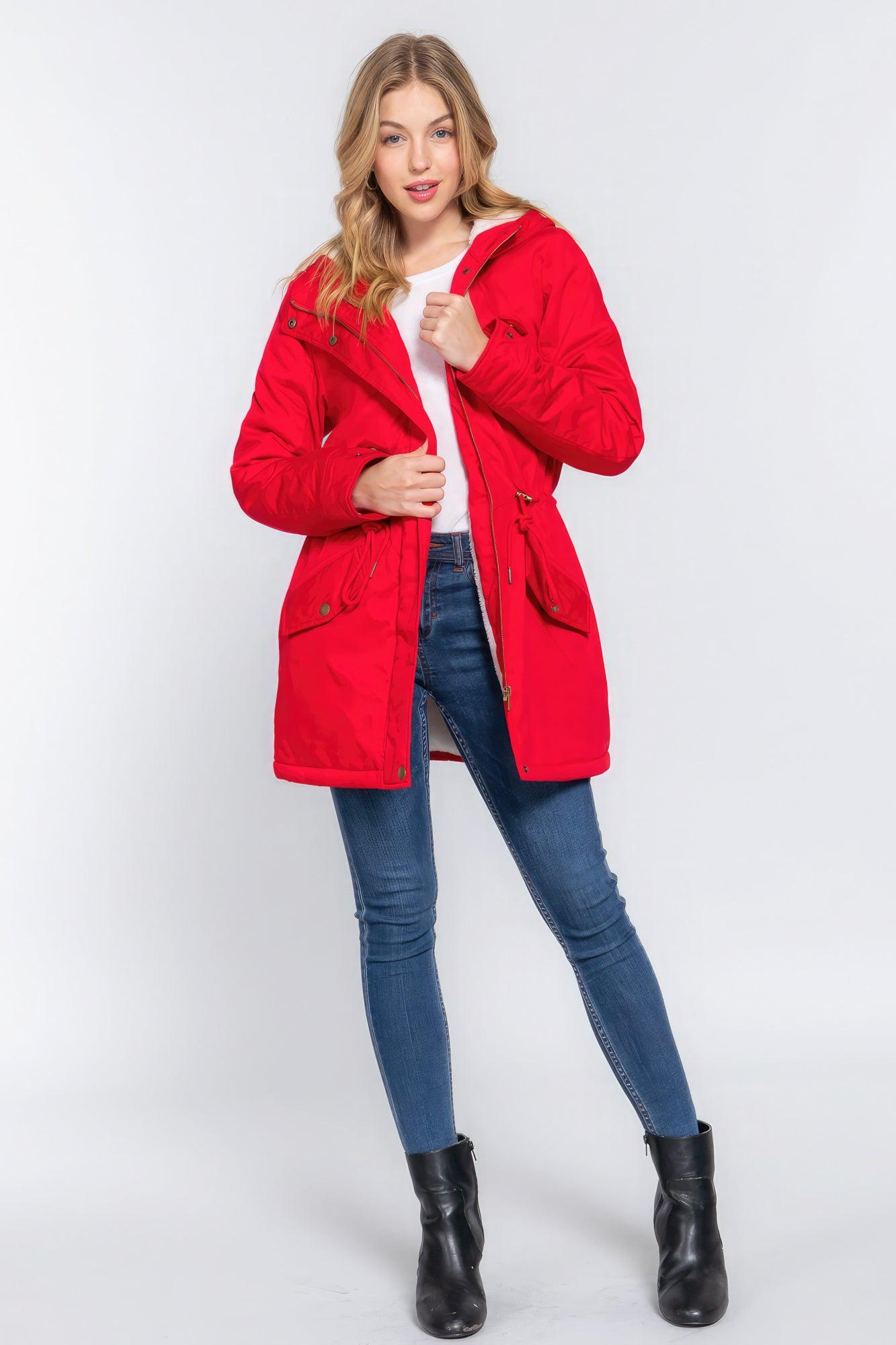 Fleece Lined Fur Hoodie Utility Jacket - Leur Beau Monde Boutique