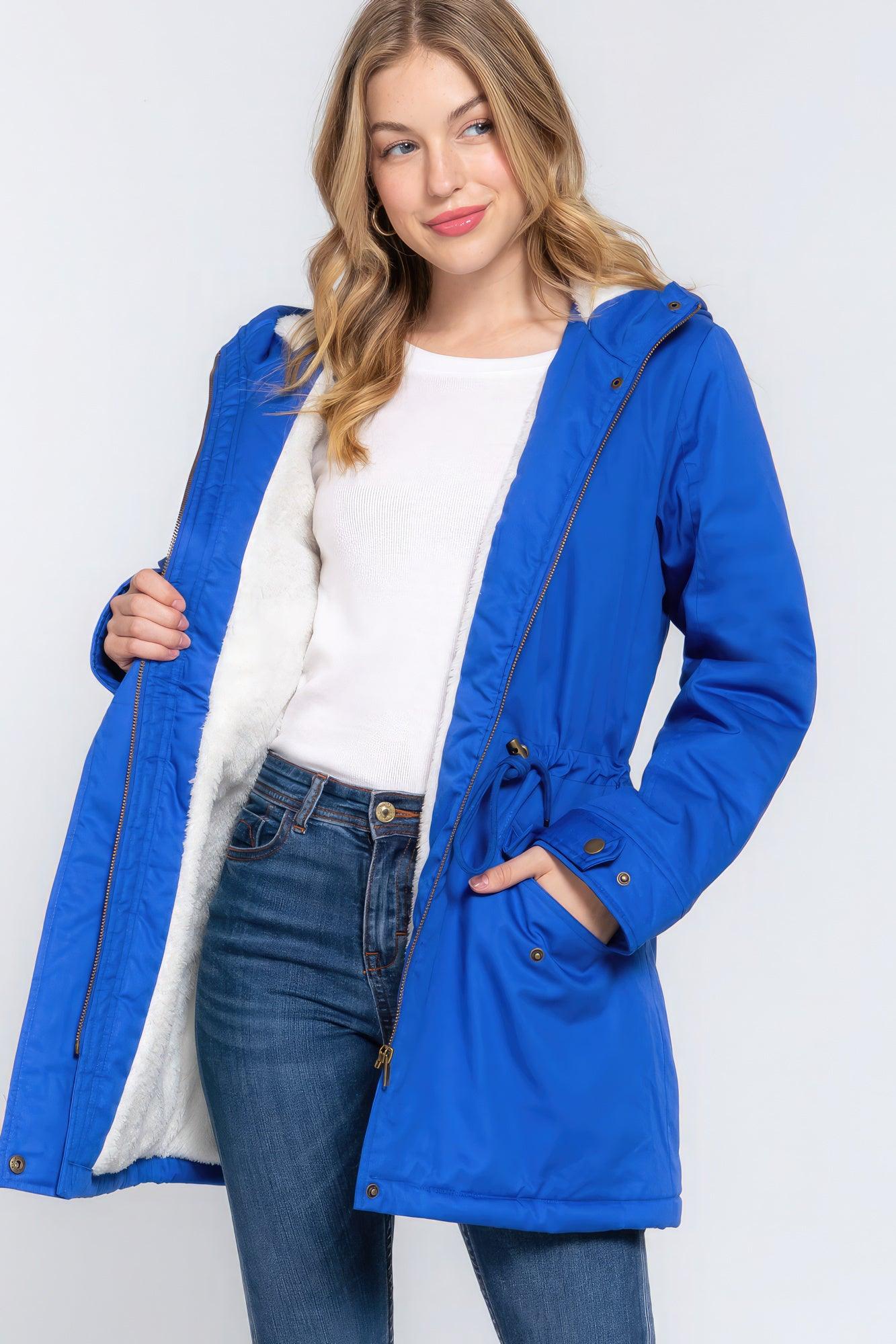 Fleece Lined Fur Hoodie Utility Jacket - Leur Beau Monde Boutique