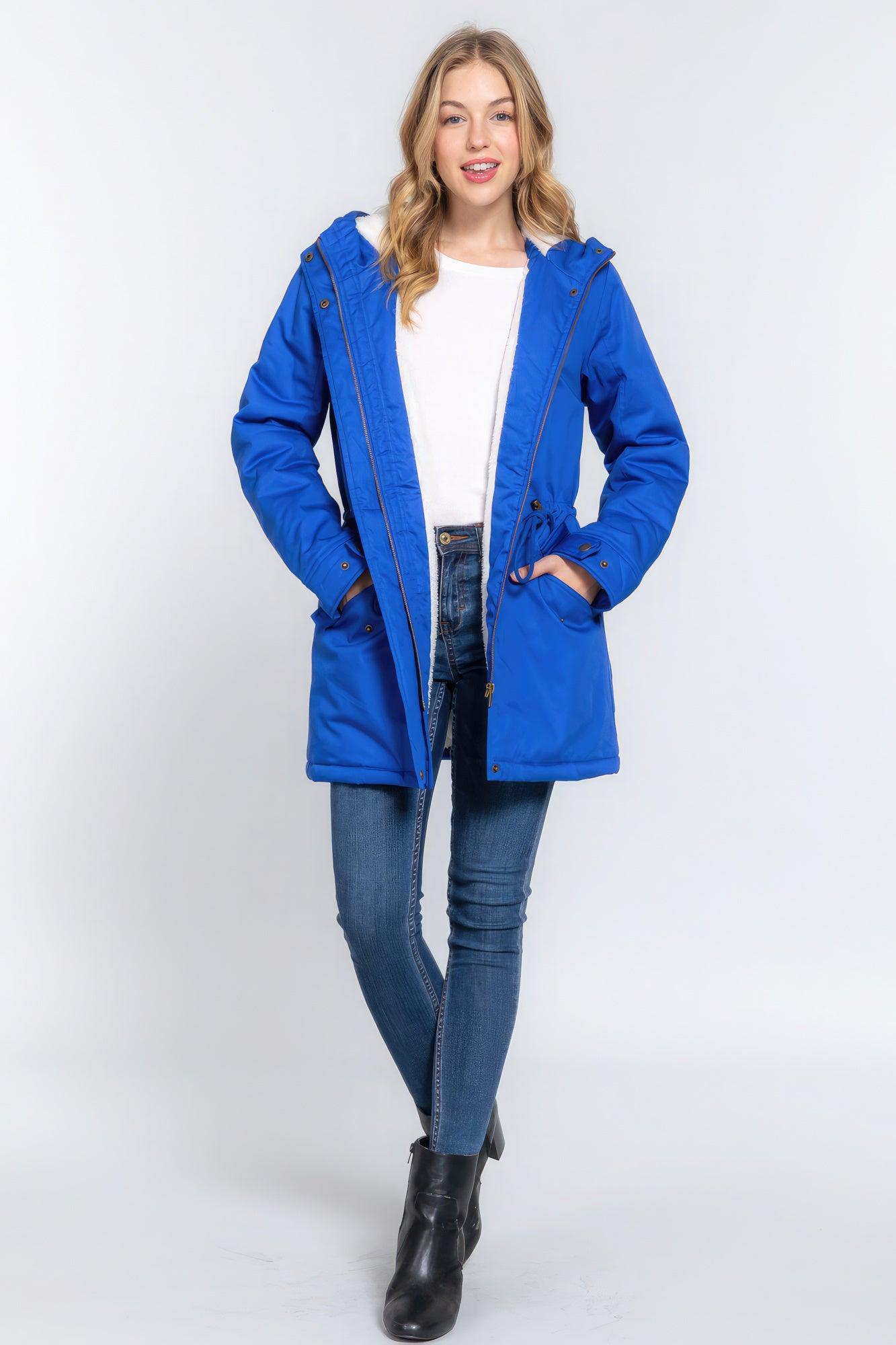 Fleece Lined Fur Hoodie Utility Jacket - Leur Beau Monde Boutique