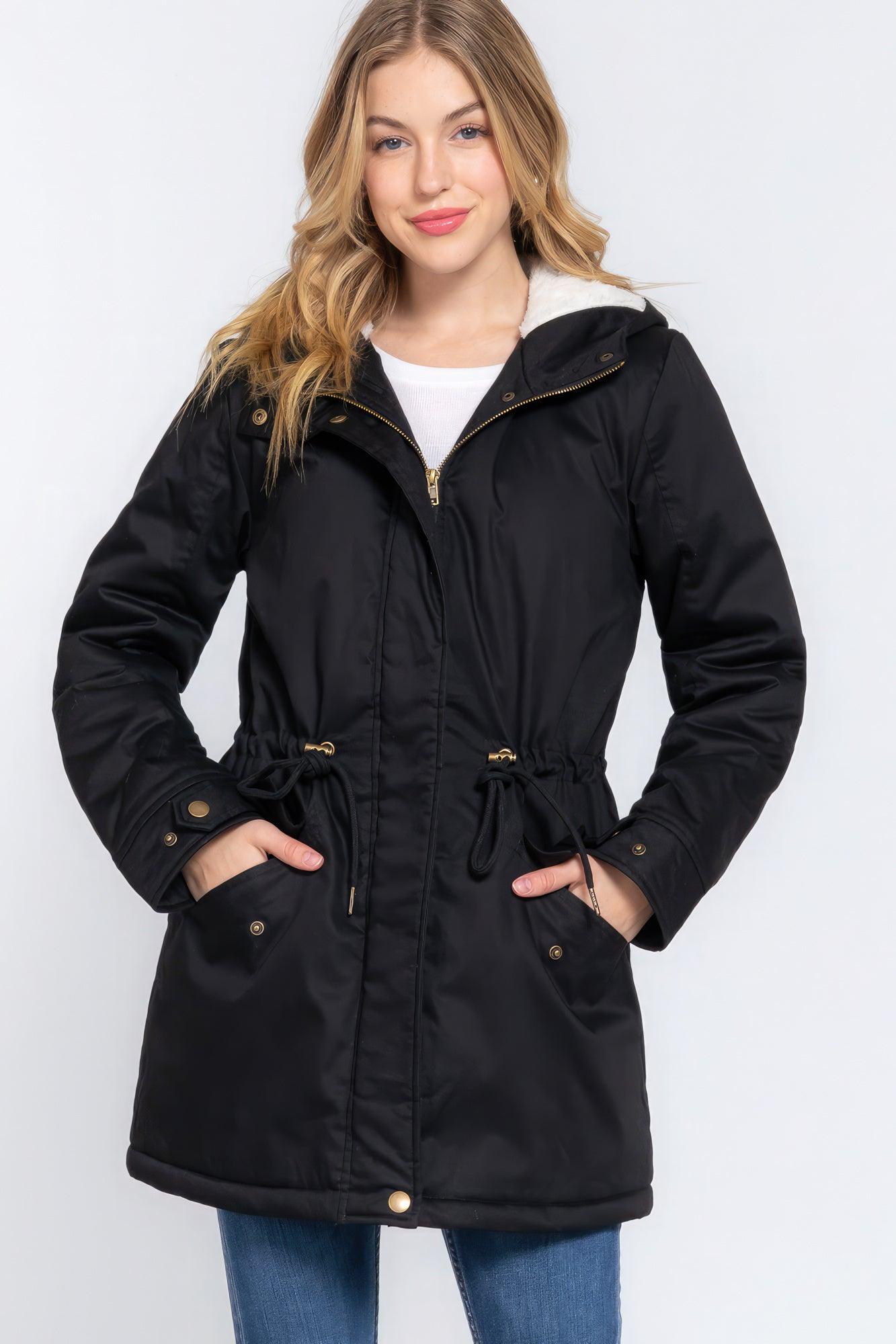 Fleece Lined Fur Hoodie Utility Jacket - Leur Beau Monde Boutique