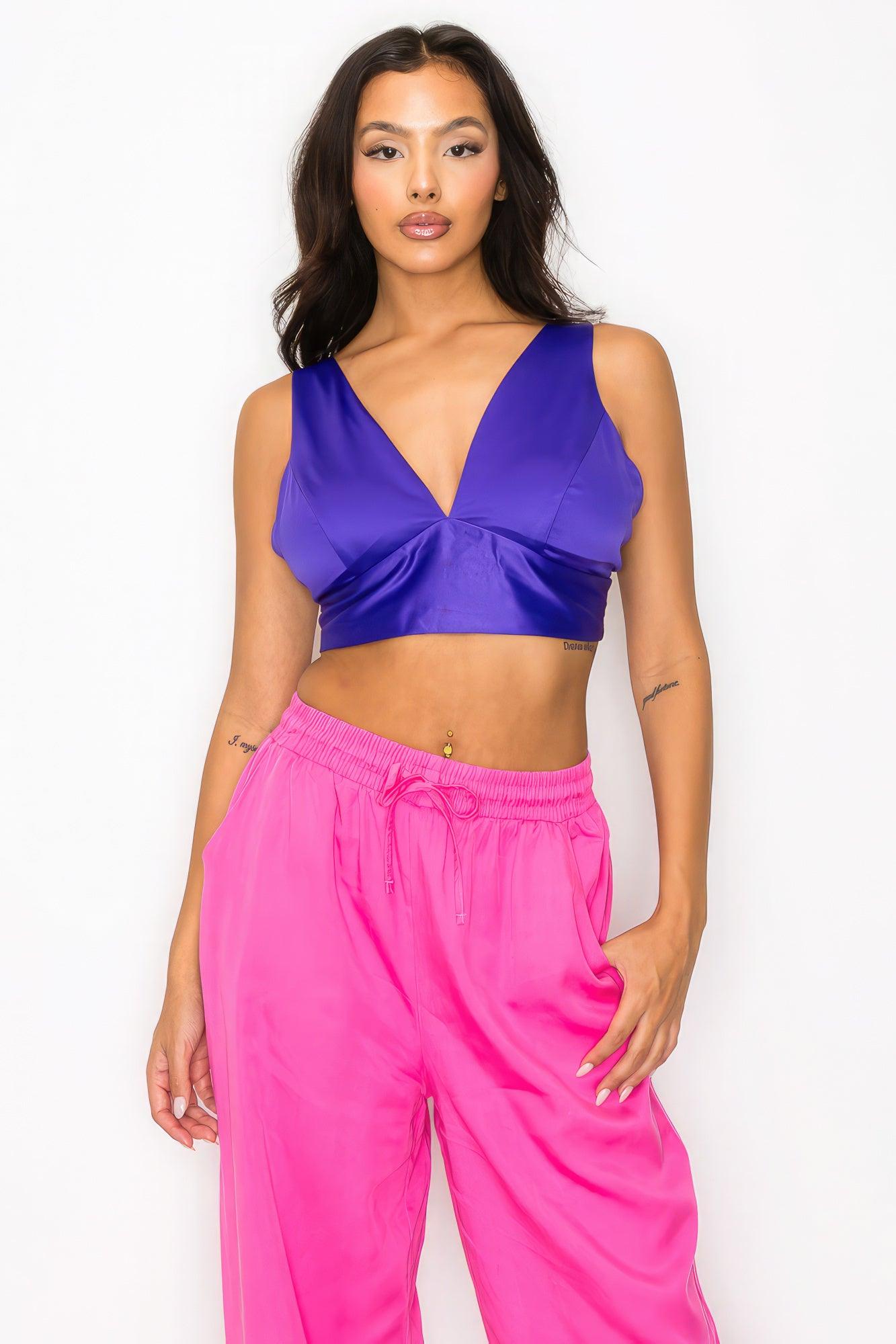 Smock V-neck Satin Bra Top - Leur Beau Monde Boutique