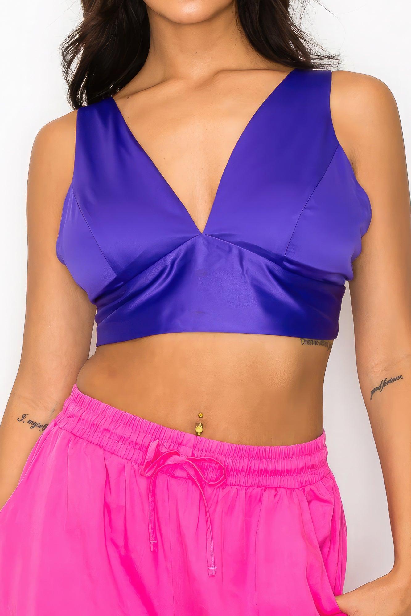 Smock V-neck Satin Bra Top - Leur Beau Monde Boutique