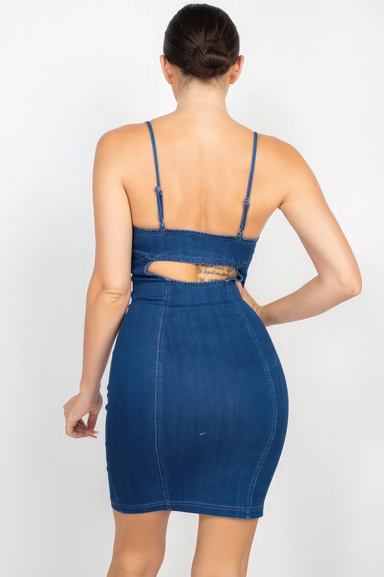 Front Button Cami Denim Dress - Leur Beau Monde Boutique