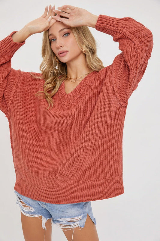 V Neck Oversized Sweater - Leur Beau Monde Boutique