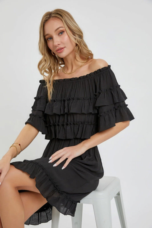 Off Shoulder Ruffle Dress - Leur Beau Monde Boutique