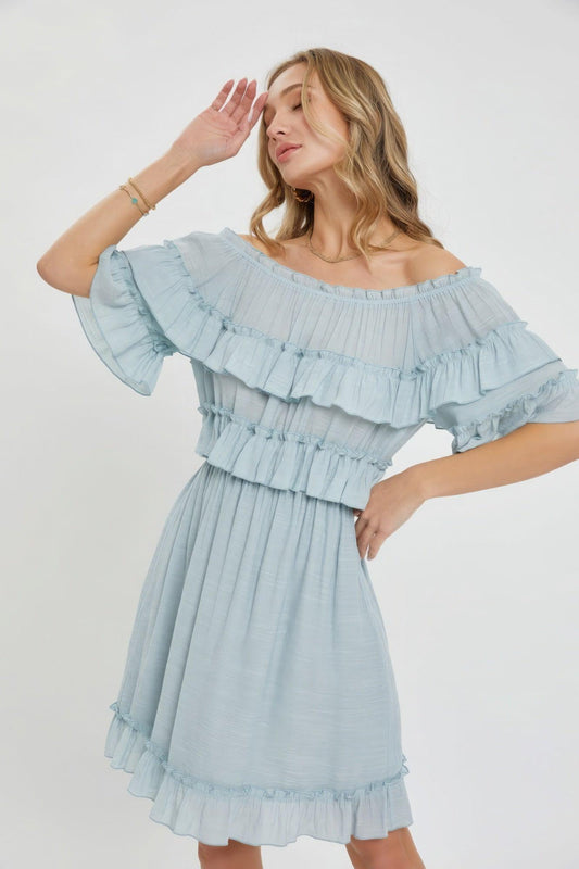 Off Shoulder Ruffle Dress - Leur Beau Monde Boutique