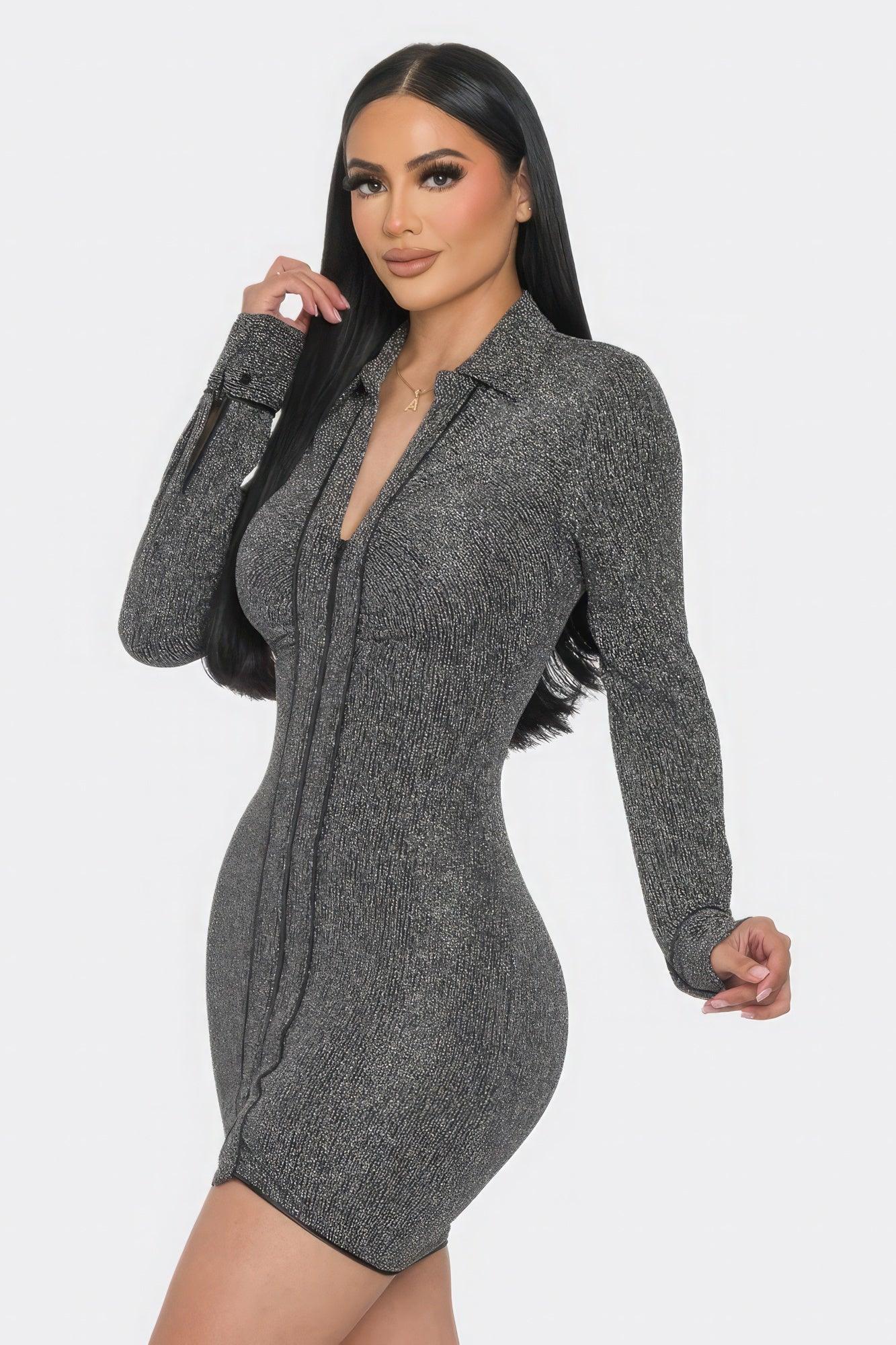 Mock Neck Long Sleeve Mini Dress - Leur Beau Monde Boutique