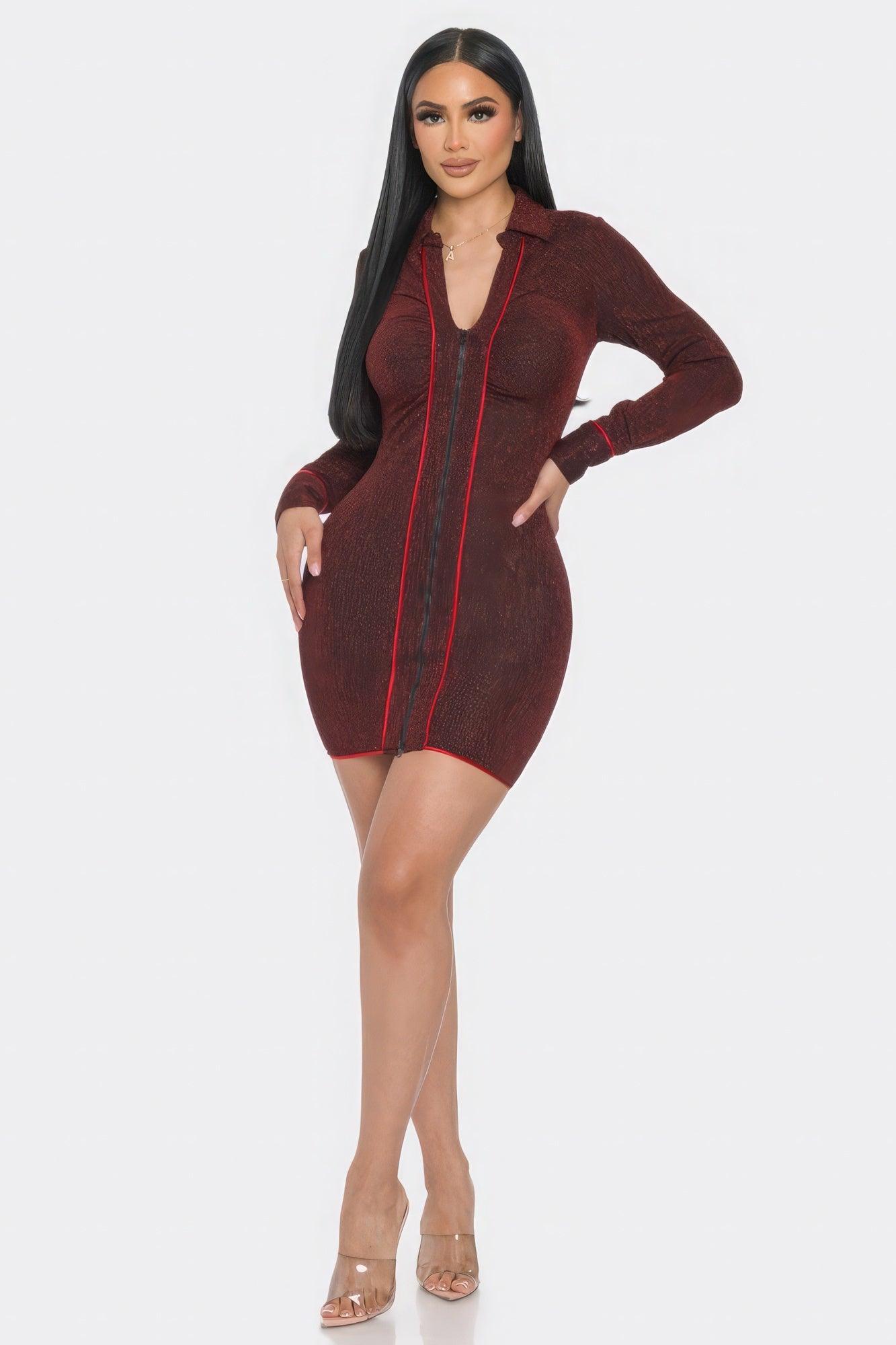 Mock Neck Long Sleeve Mini Dress - Leur Beau Monde Boutique