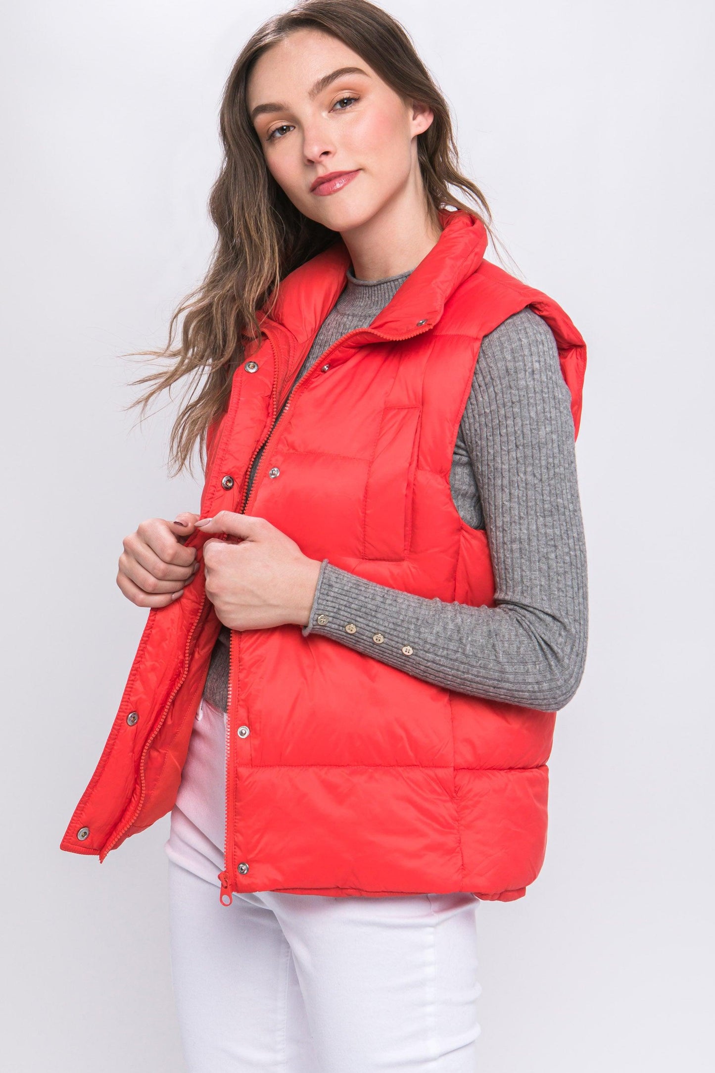 Zip Up Button Puffer Vest With Waist Toggles - Leur Beau Monde Boutique