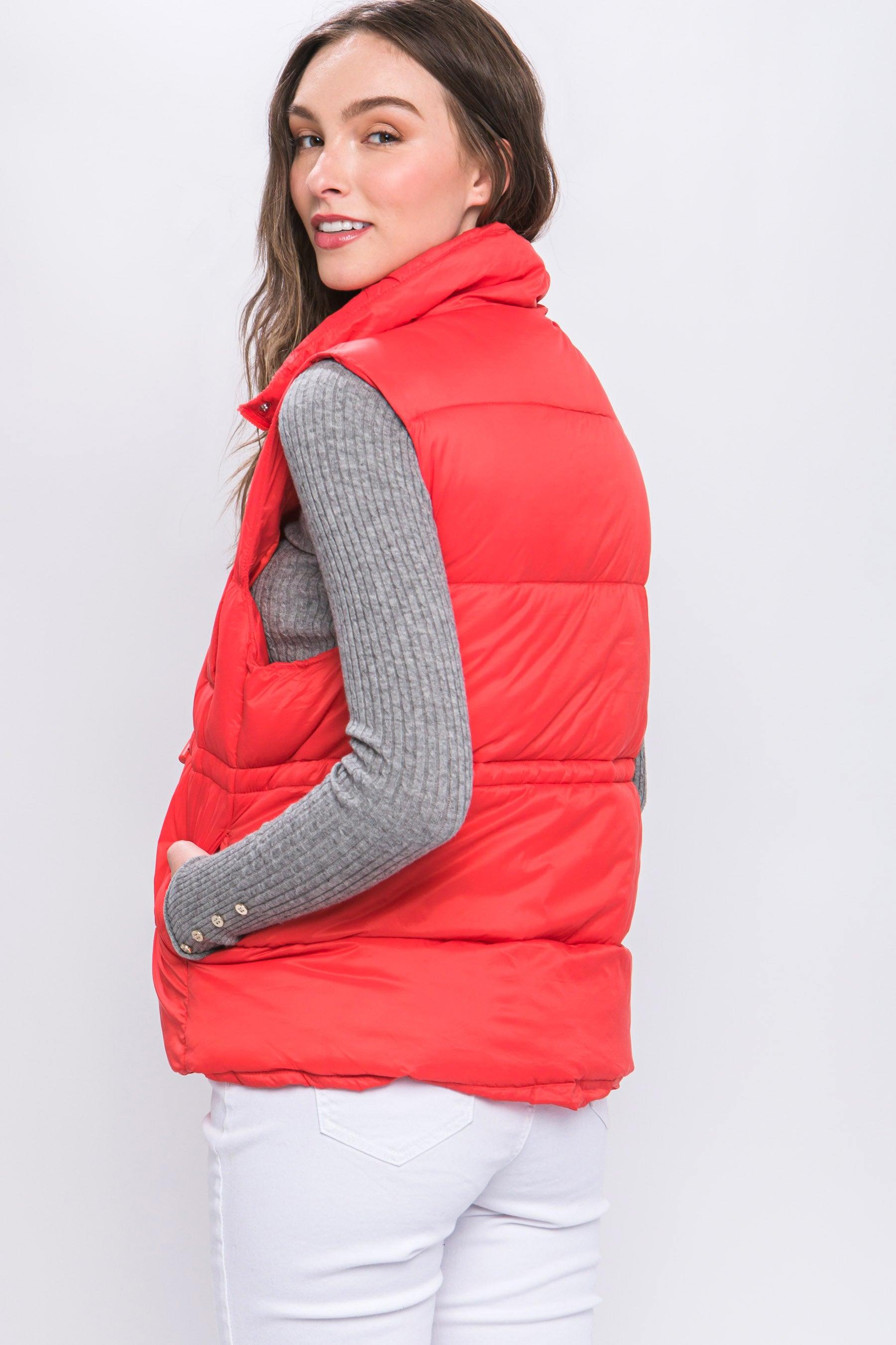 Zip Up Button Puffer Vest With Waist Toggles - Leur Beau Monde Boutique