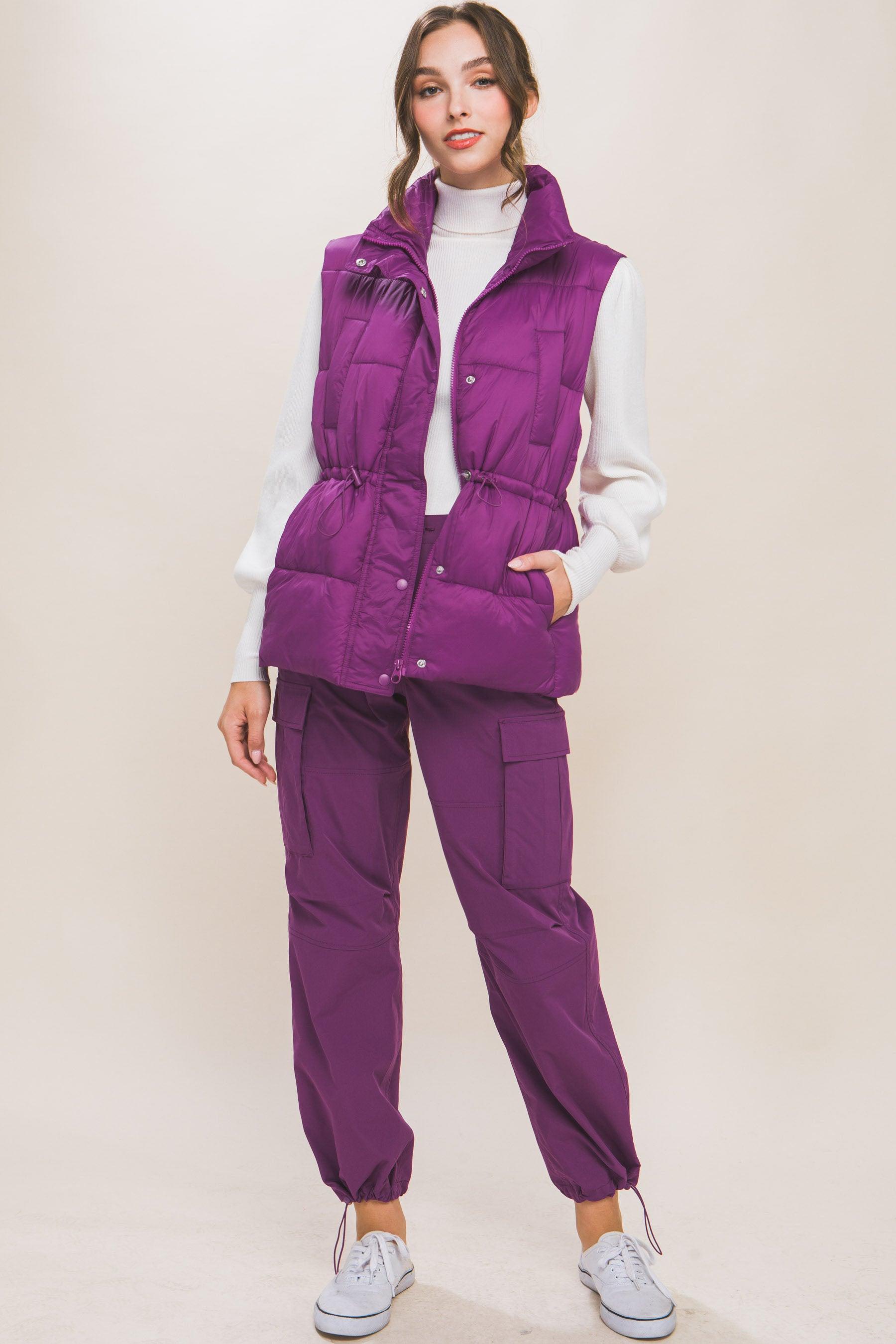 Zip Up Button Puffer Vest With Waist Toggles - Leur Beau Monde Boutique