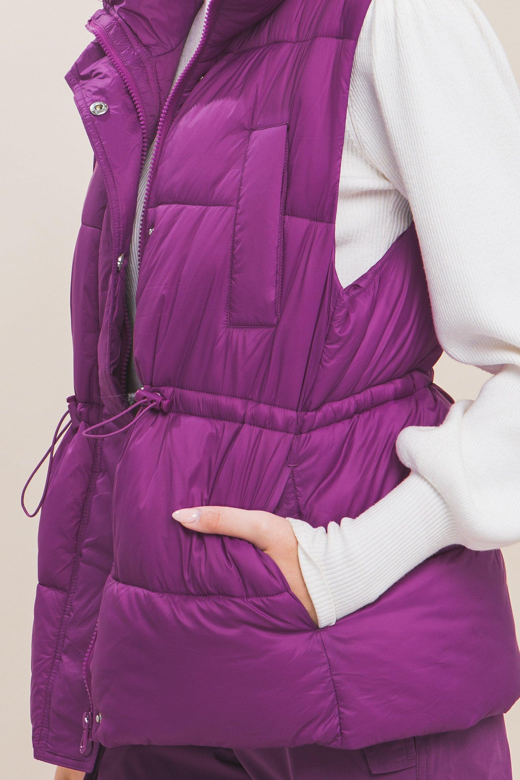 Zip Up Button Puffer Vest With Waist Toggles - Leur Beau Monde Boutique