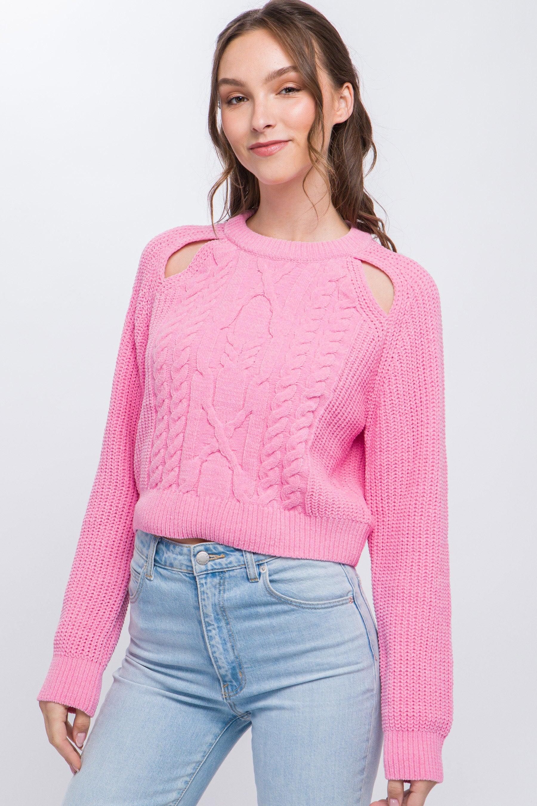 Knit Pullover Sweater With Cold Shoulder Detail - Leur Beau Monde Boutique