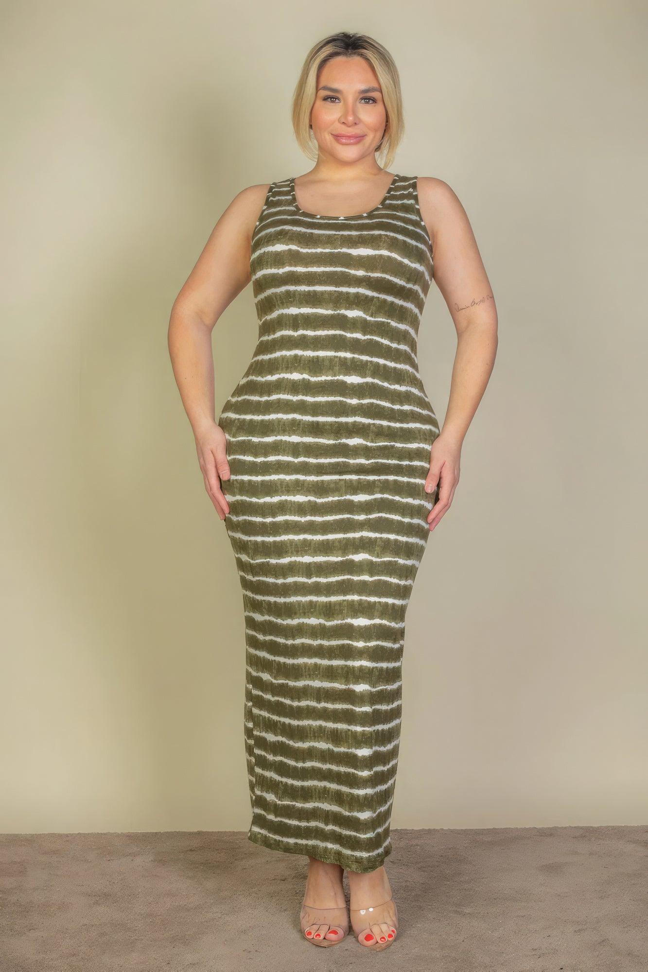 Plus Size Tie Dye Printed Tank Bodycon Maxi Dress - Leur Beau Monde Boutique