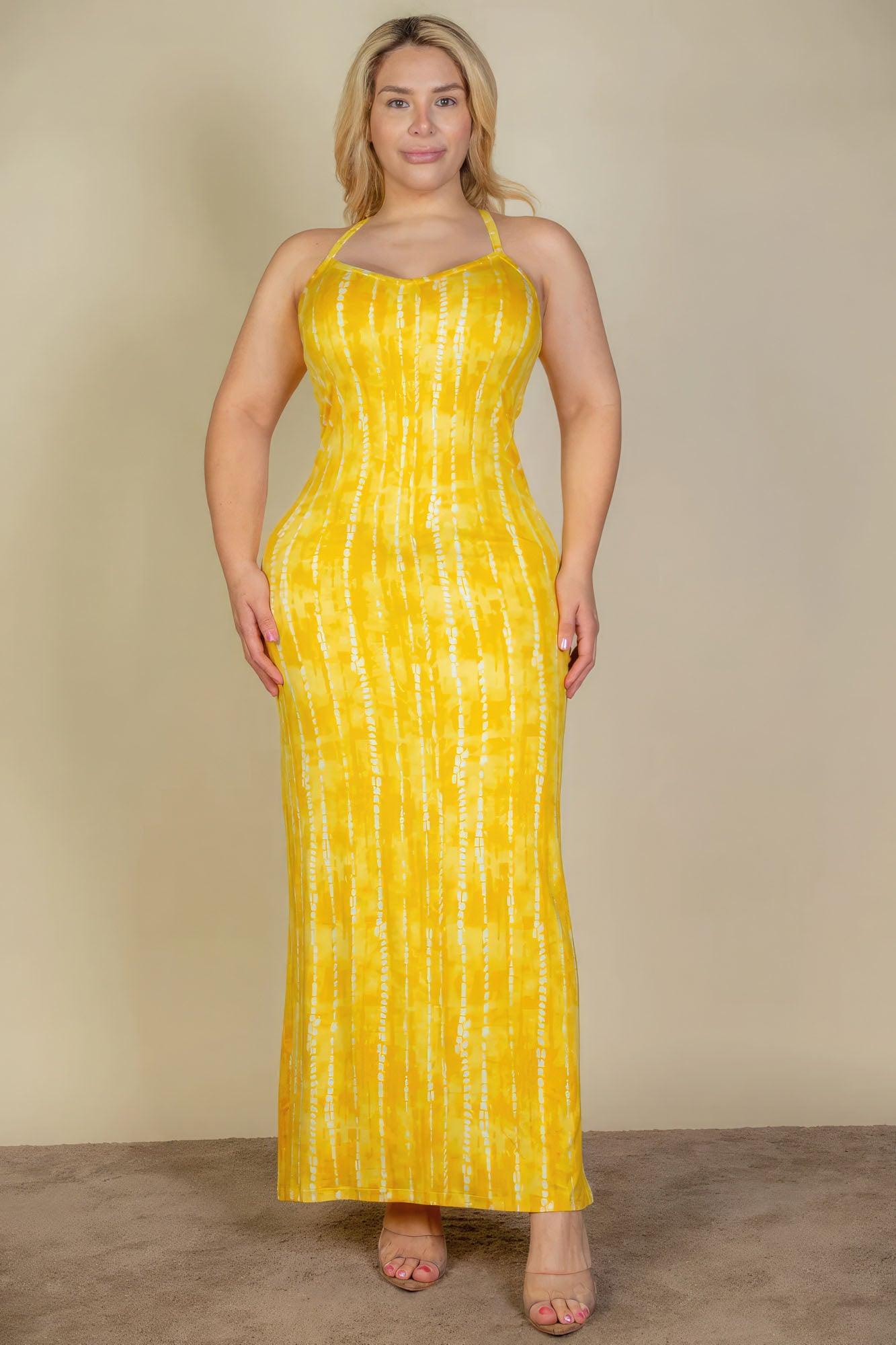 Plus Size Tie Dye Printed Cami Bodycon Maxi Dress - Leur Beau Monde Boutique