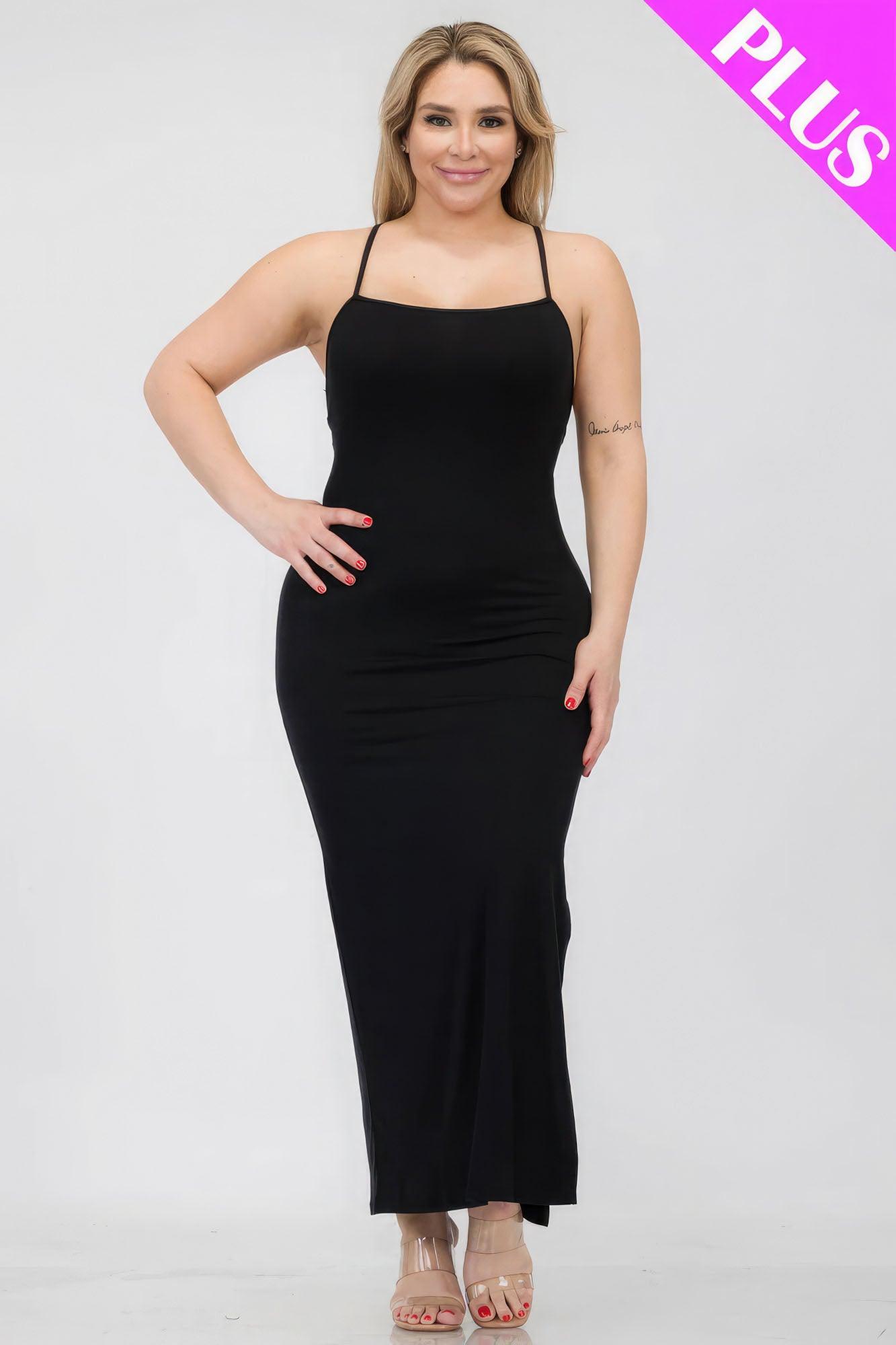 Plus Size Crisscross Back Split Thigh Maxi Dress - Leur Beau Monde Boutique