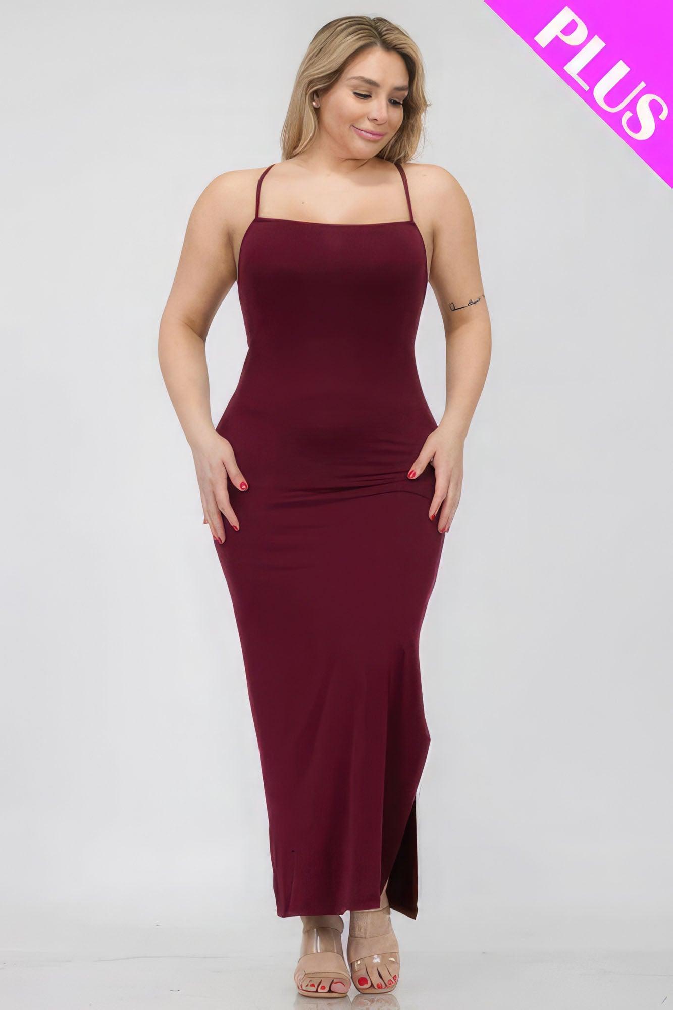 Plus Size Crisscross Back Split Thigh Maxi Dress - Leur Beau Monde Boutique