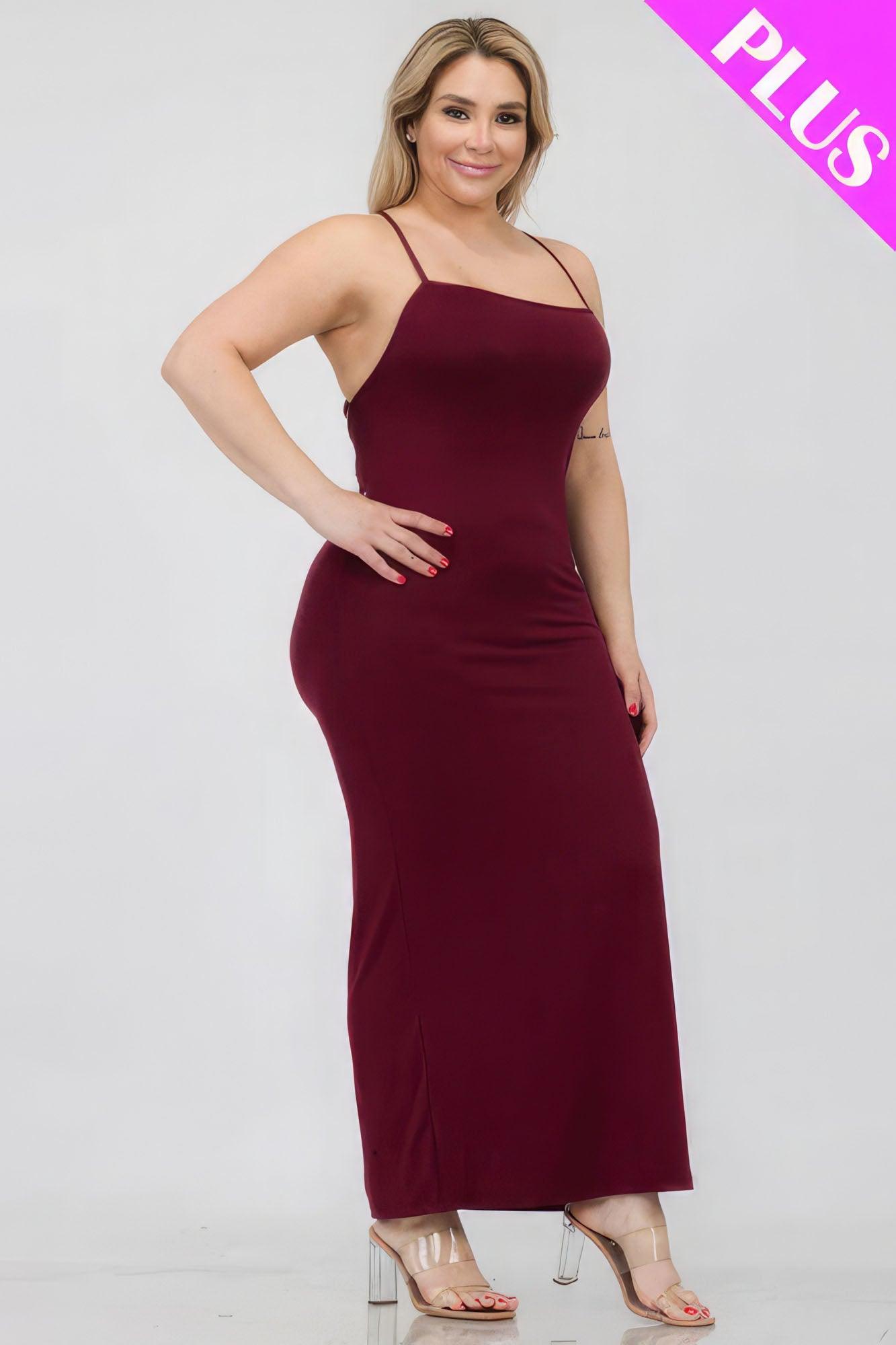 Plus Size Crisscross Back Split Thigh Maxi Dress - Leur Beau Monde Boutique