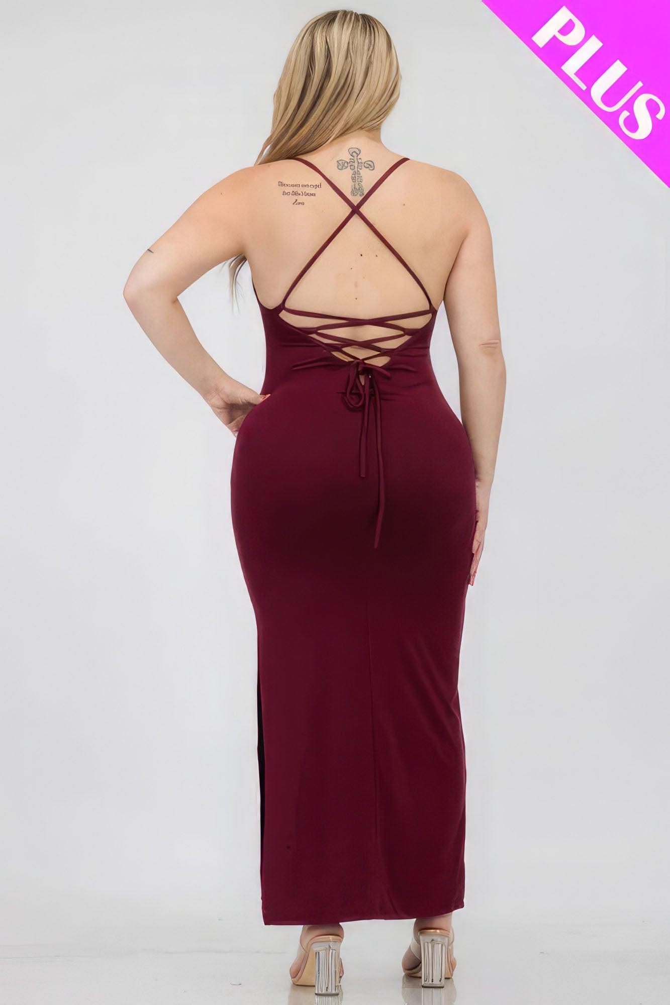 Plus Size Crisscross Back Split Thigh Maxi Dress - Leur Beau Monde Boutique