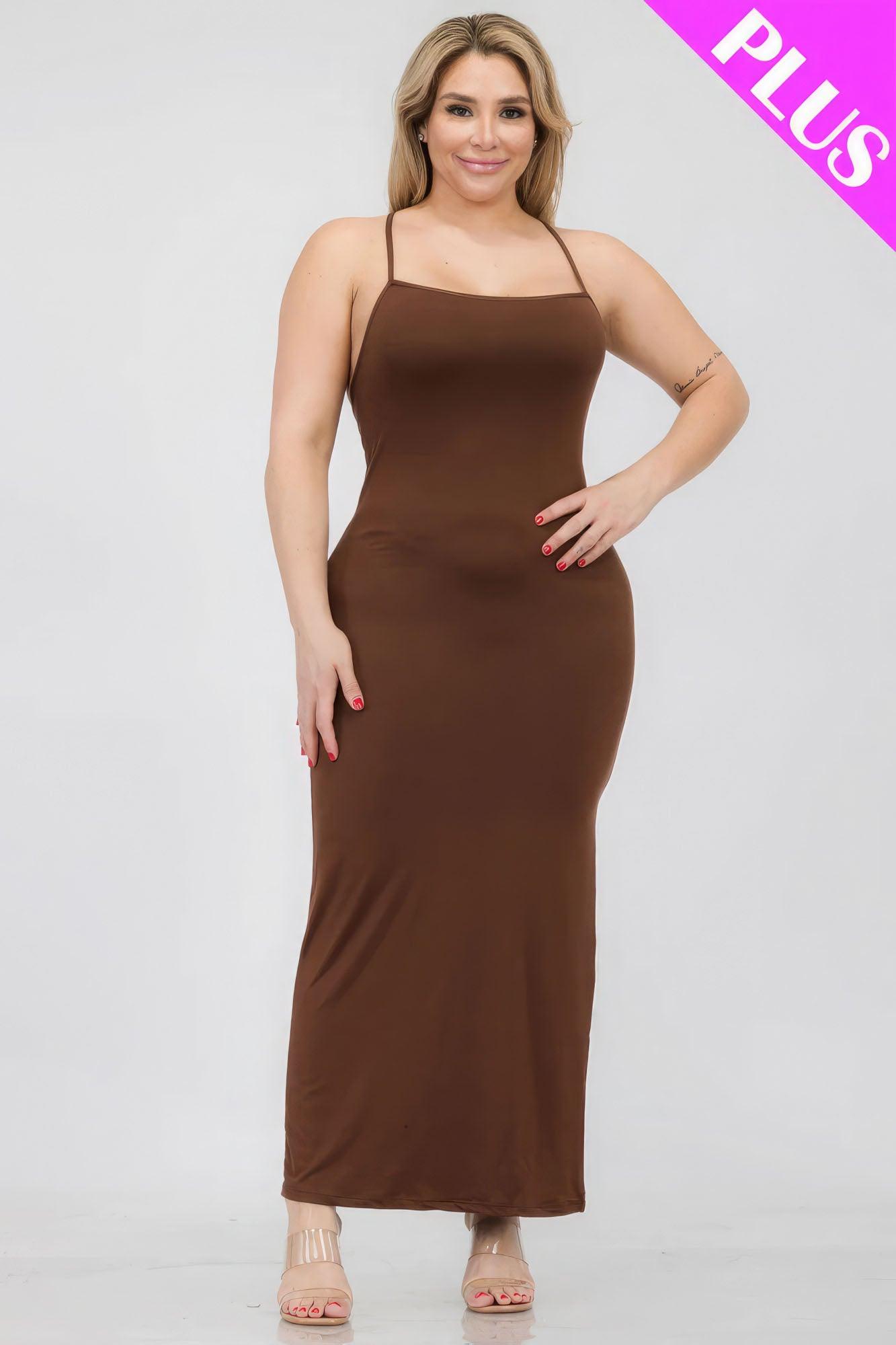 Plus Size Crisscross Back Split Thigh Maxi Dress - Leur Beau Monde Boutique