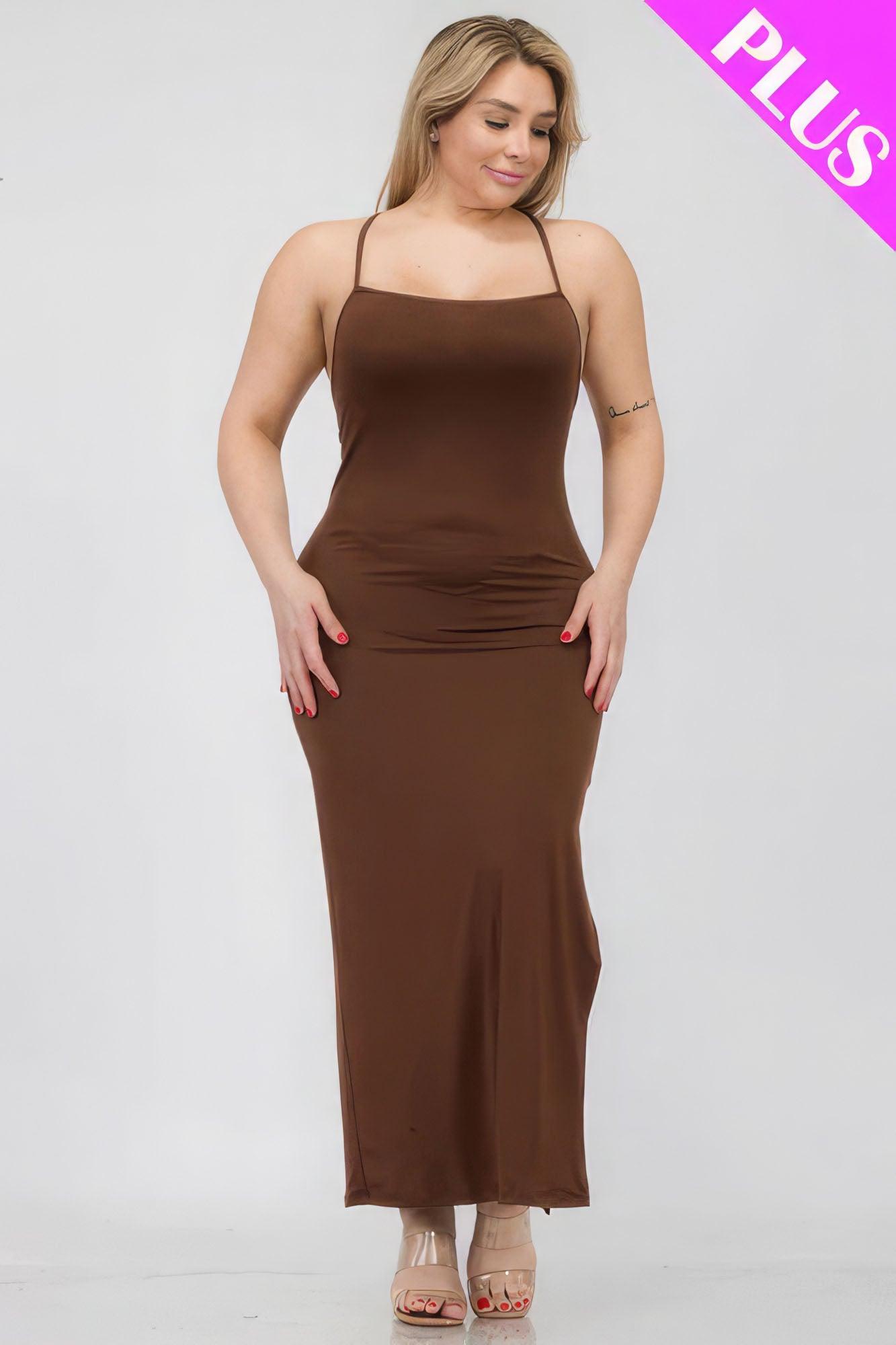 Plus Size Crisscross Back Split Thigh Maxi Dress - Leur Beau Monde Boutique