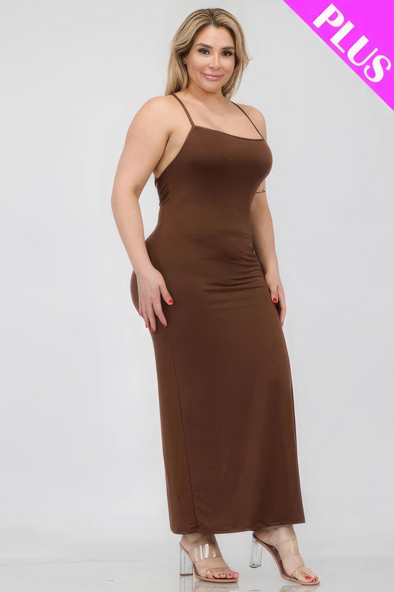 Plus Size Crisscross Back Split Thigh Maxi Dress - Leur Beau Monde Boutique