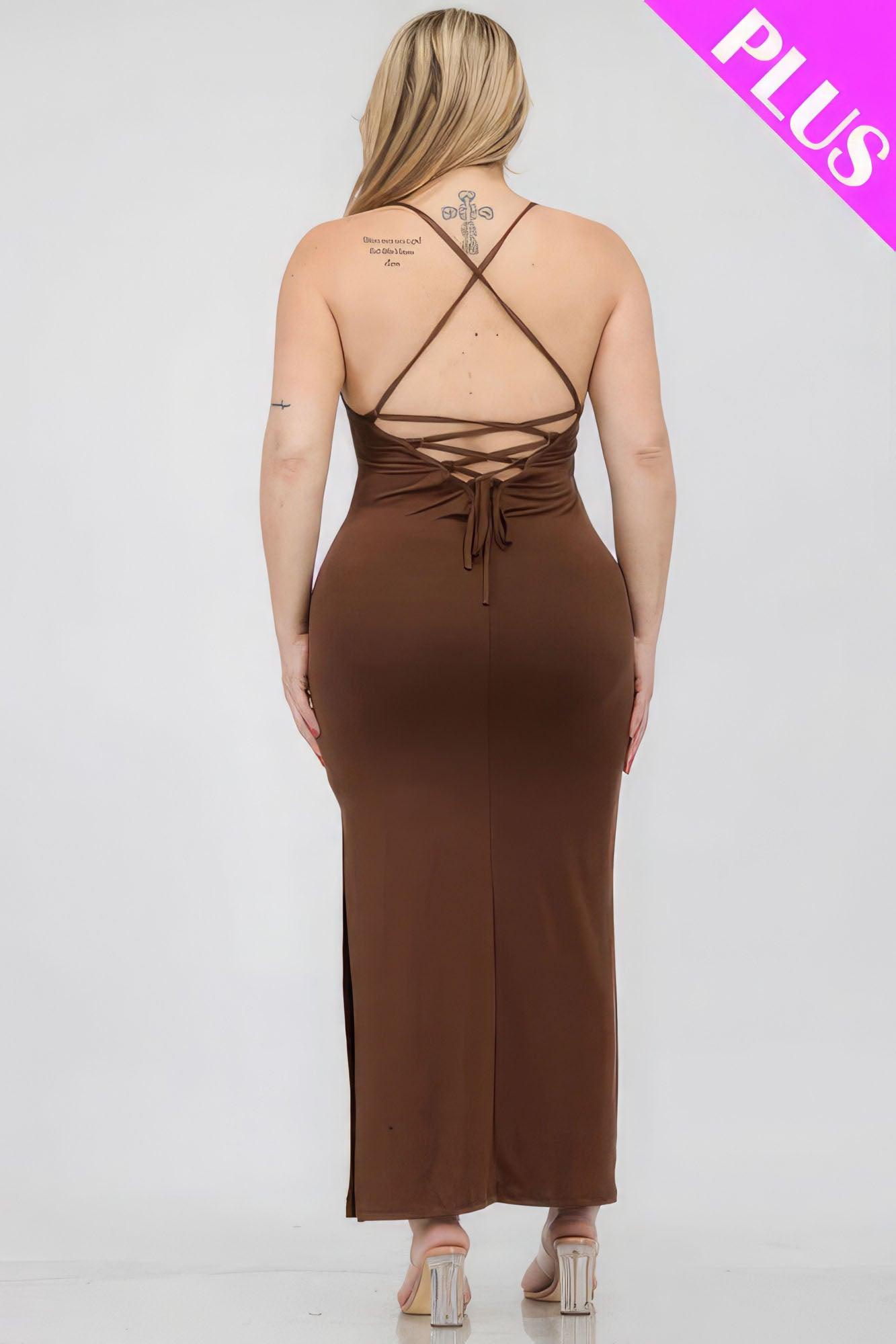 Plus Size Crisscross Back Split Thigh Maxi Dress - Leur Beau Monde Boutique