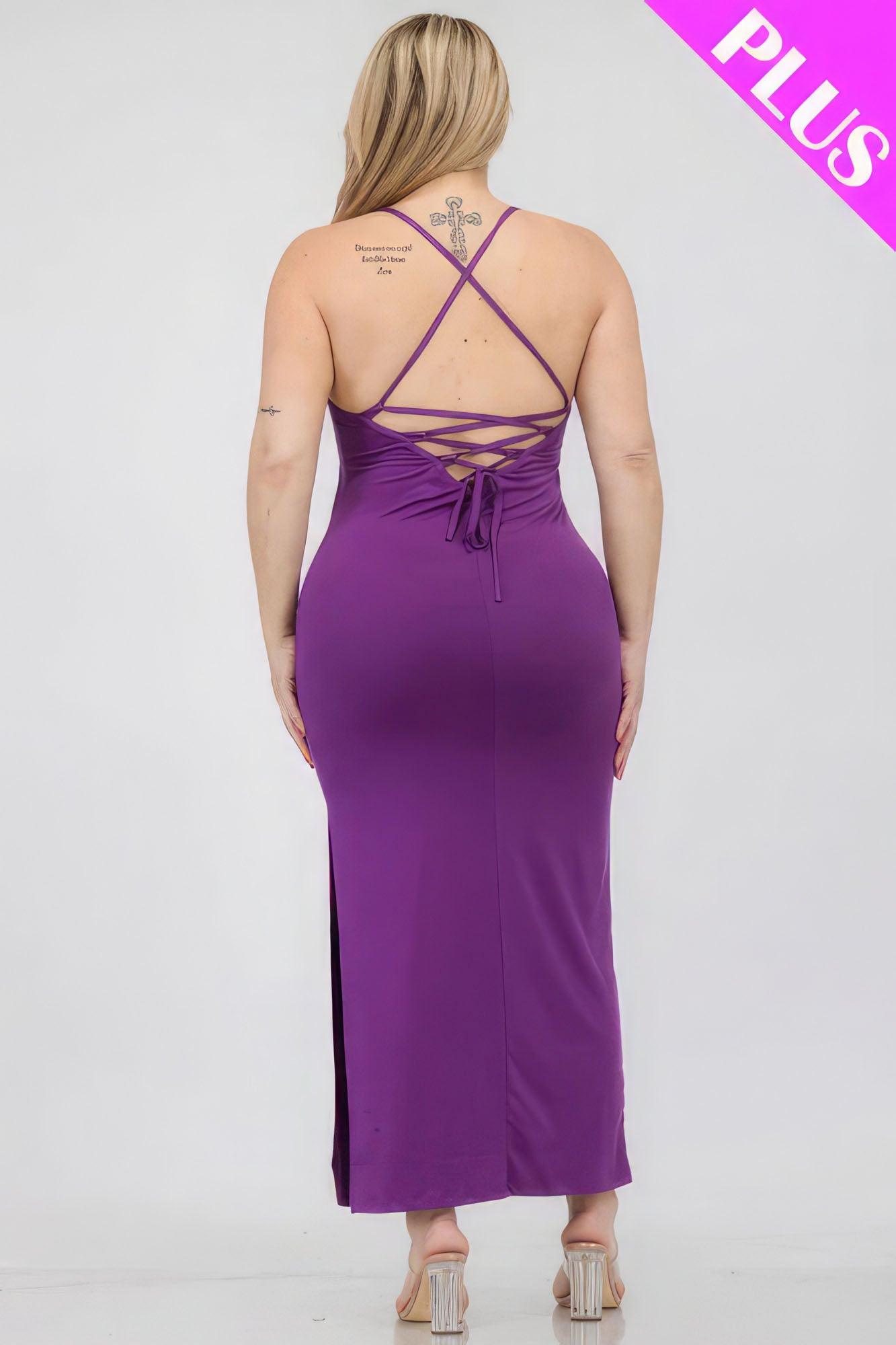 Plus Size Crisscross Back Split Thigh Maxi Dress - Leur Beau Monde Boutique