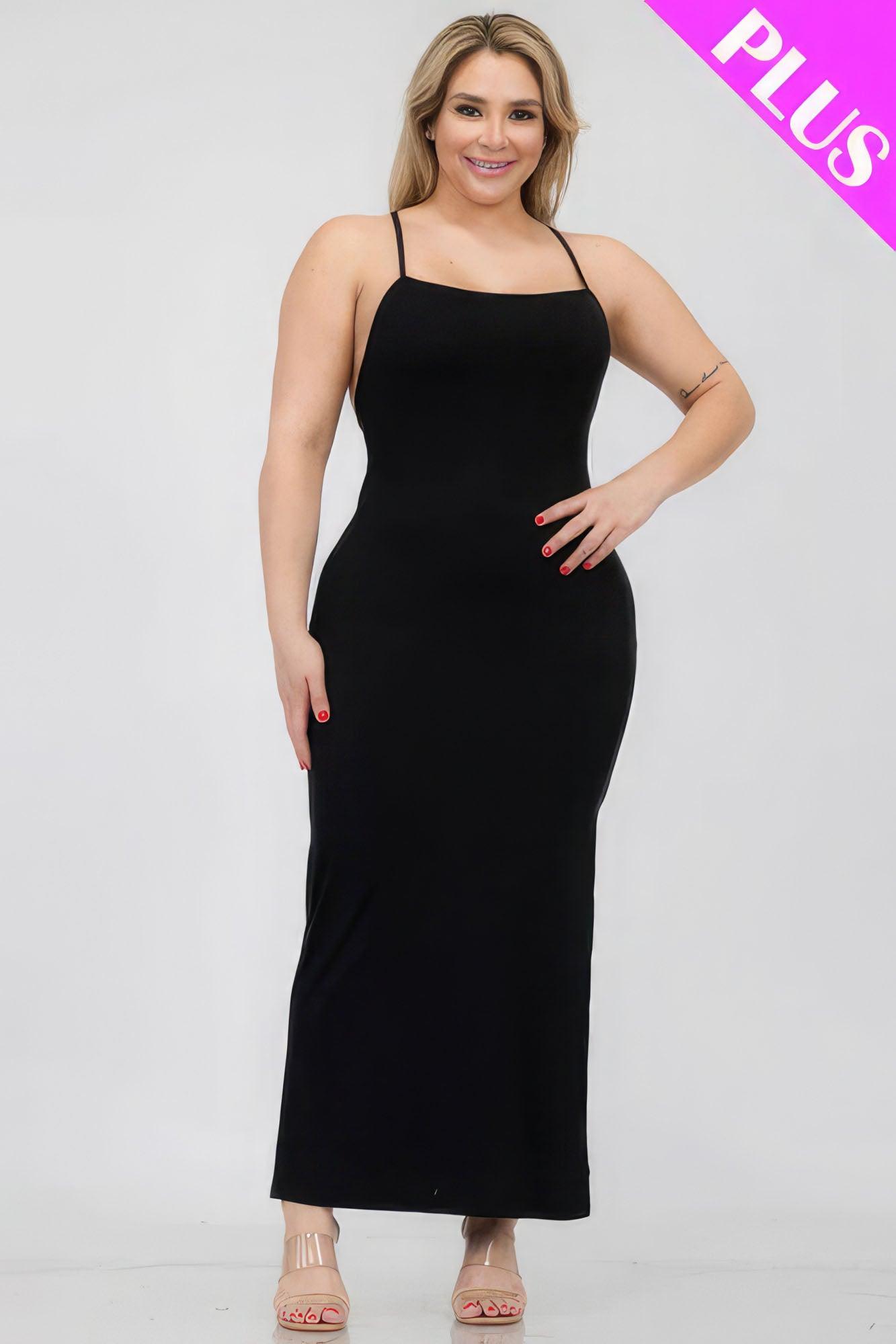 Plus Size Crisscross Back Split Thigh Maxi Dress - Leur Beau Monde Boutique