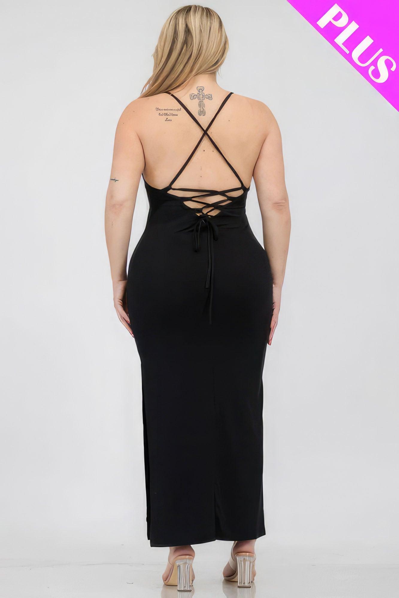 Plus Size Crisscross Back Split Thigh Maxi Dress - Leur Beau Monde Boutique