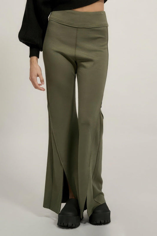 Solid Raw Edge Expose Seam Flare Pants - Leur Beau Monde Boutique