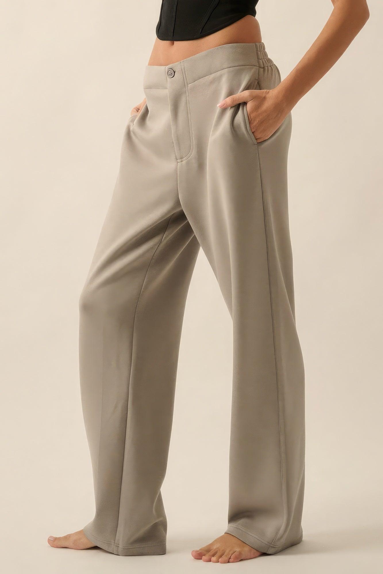 Premium Scuba High Waist Button Zip Up Fly Pants - Leur Beau Monde Boutique