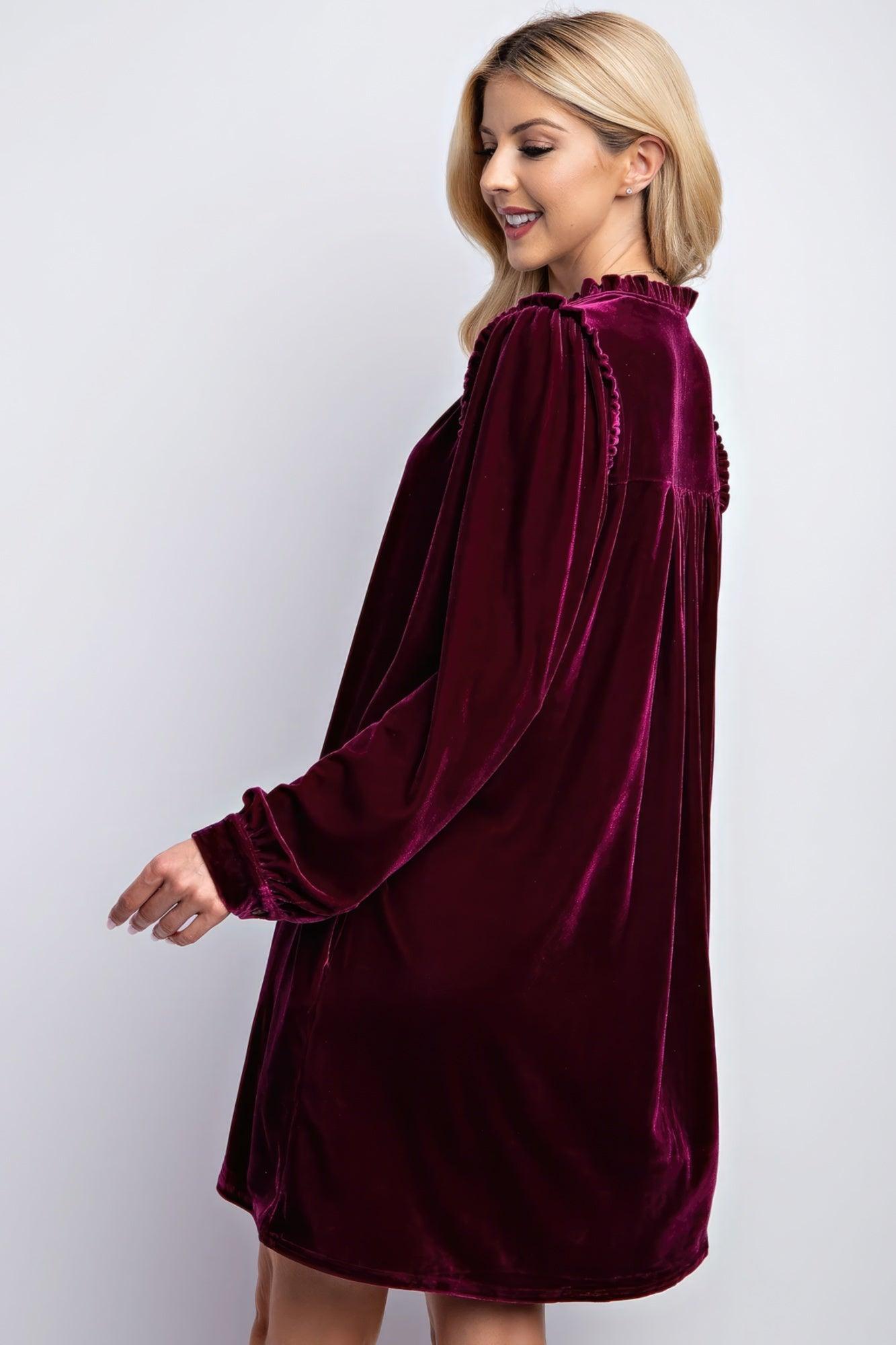 Mini Ruffle Detailing Velvet Dress - Leur Beau Monde Boutique