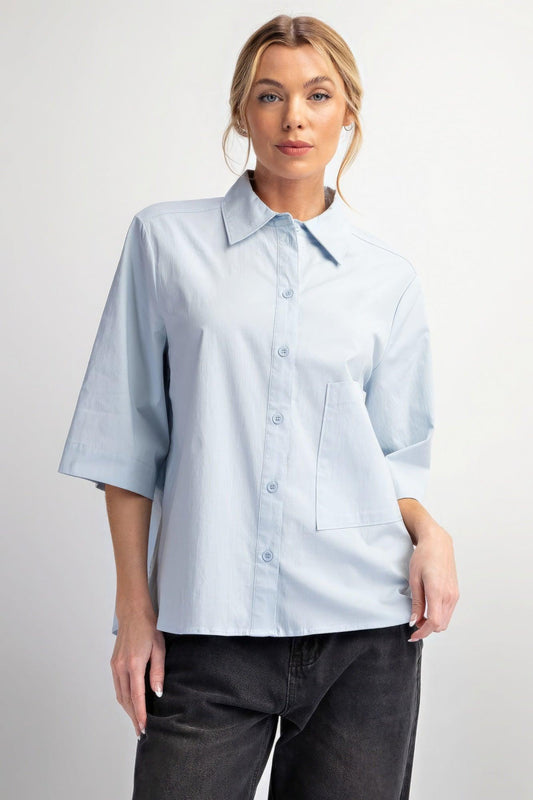 Half Slvs Stretch Poplin Button Down Shirt - Leur Beau Monde Boutique