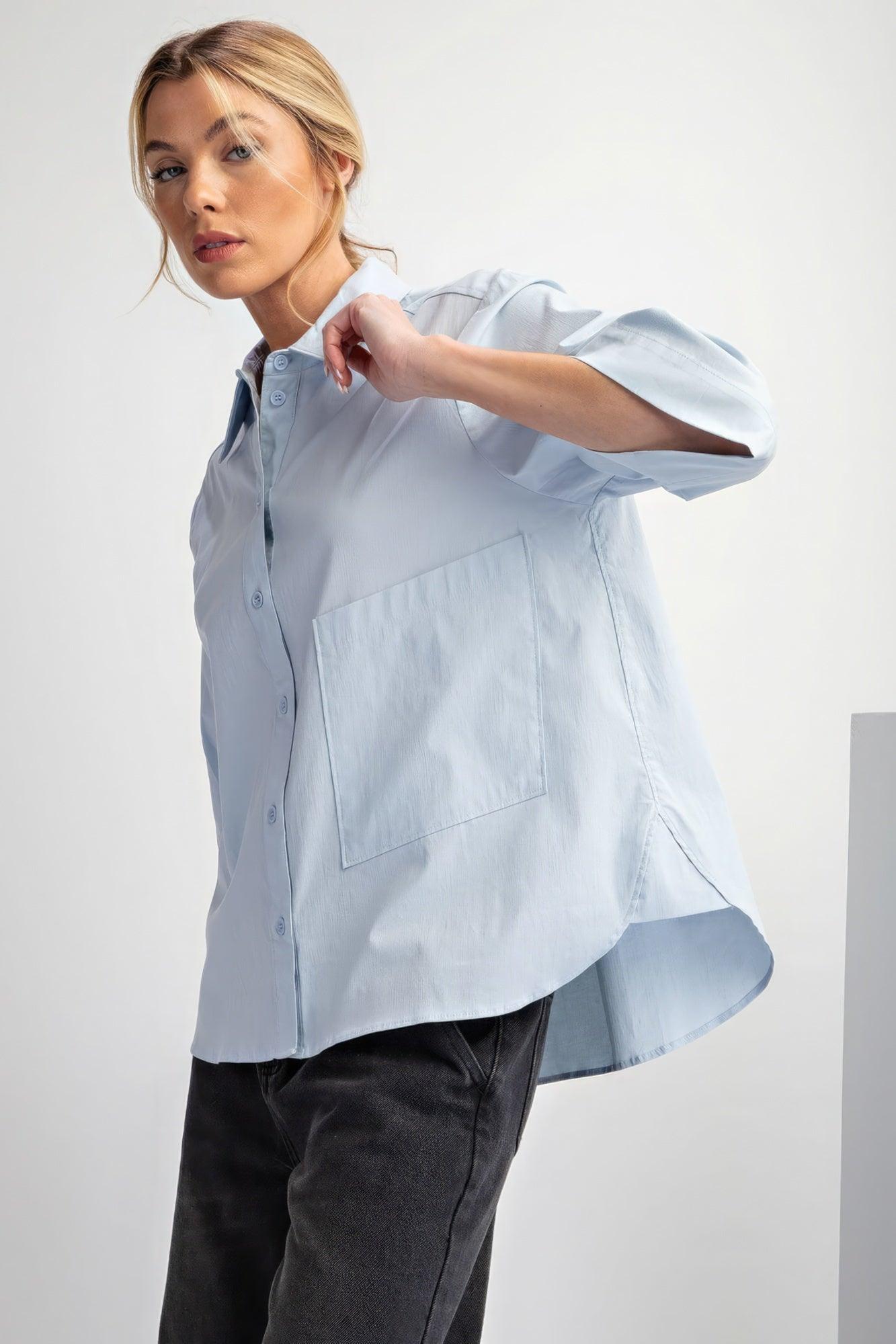 Half Slvs Stretch Poplin Button Down Shirt - Leur Beau Monde Boutique